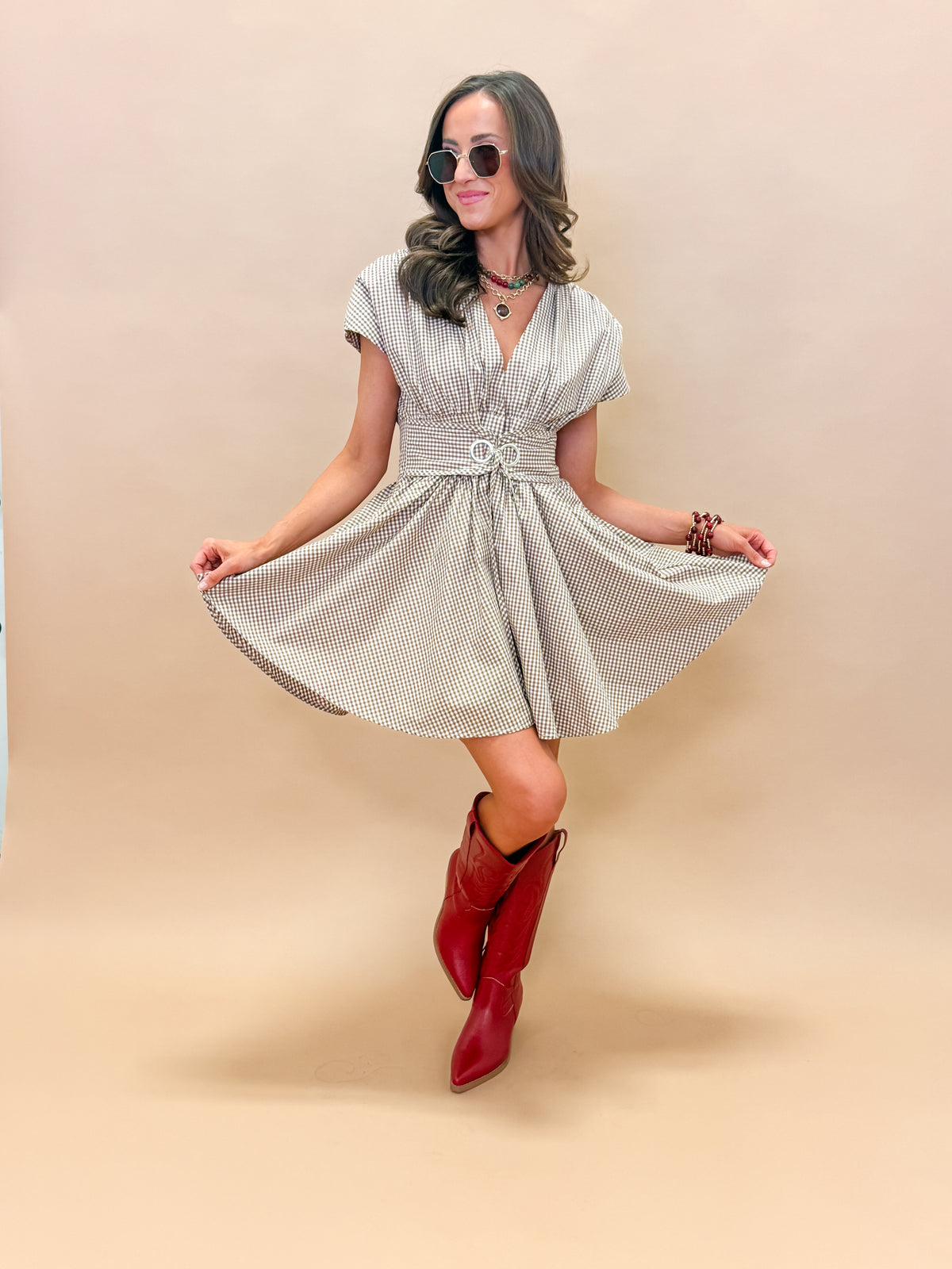 Rachelle Gingham Belted Mini Dress