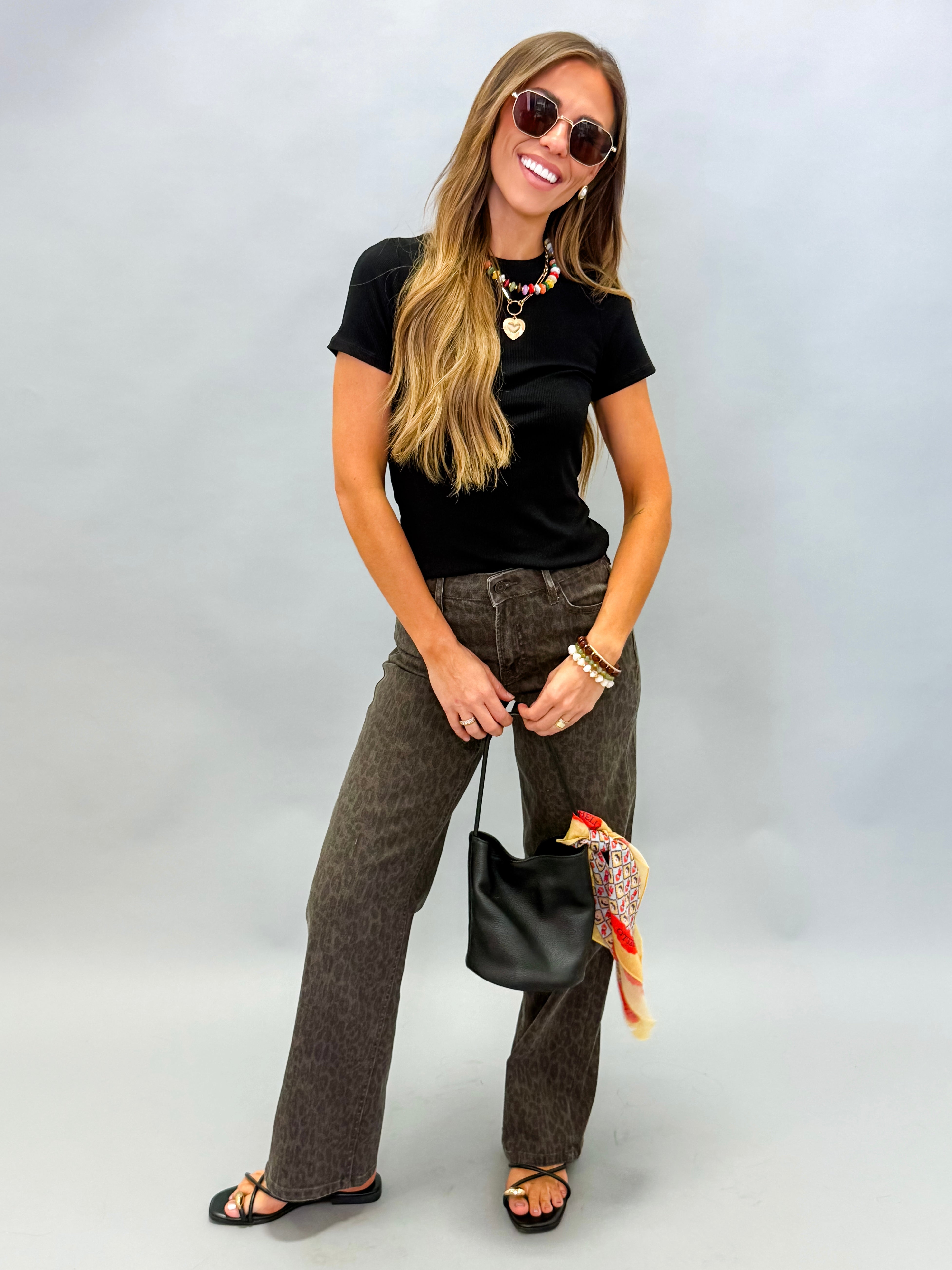 Renee Cotton Blend V-neck Tee-Black