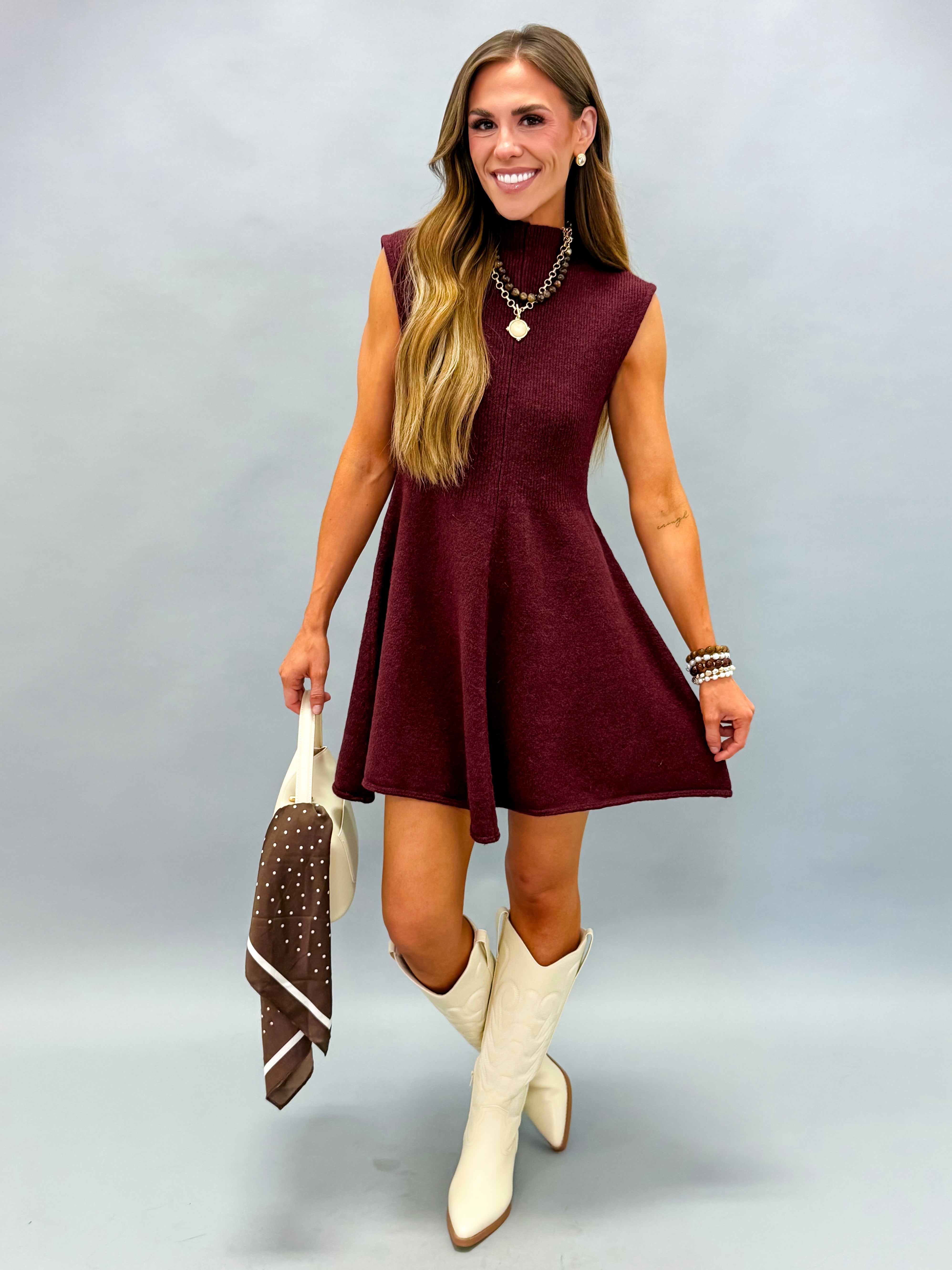 Renley Sleeveless Knit Mini Dress-Burgundy