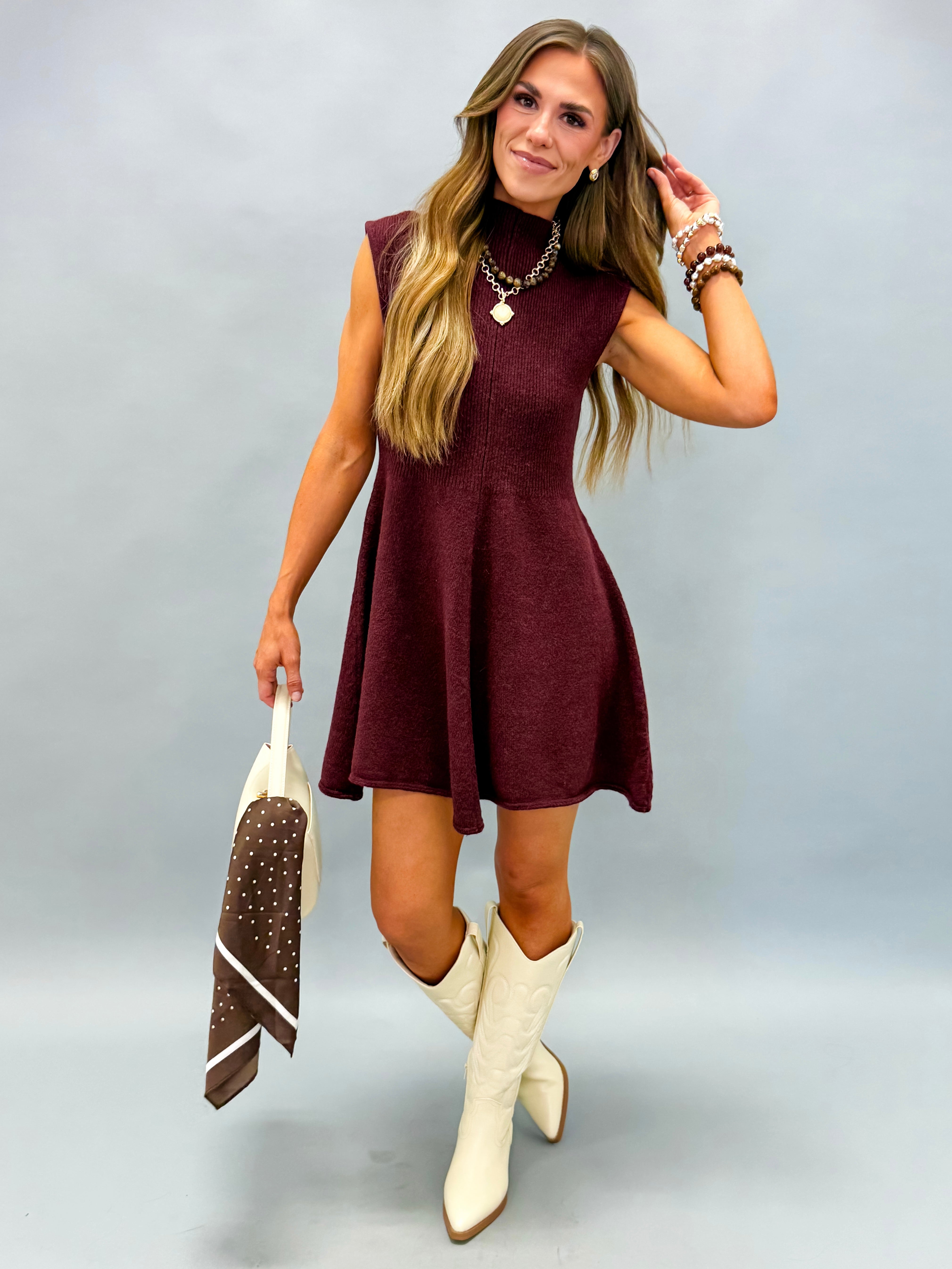 Renley Sleeveless Knit Mini Dress-Burgundy