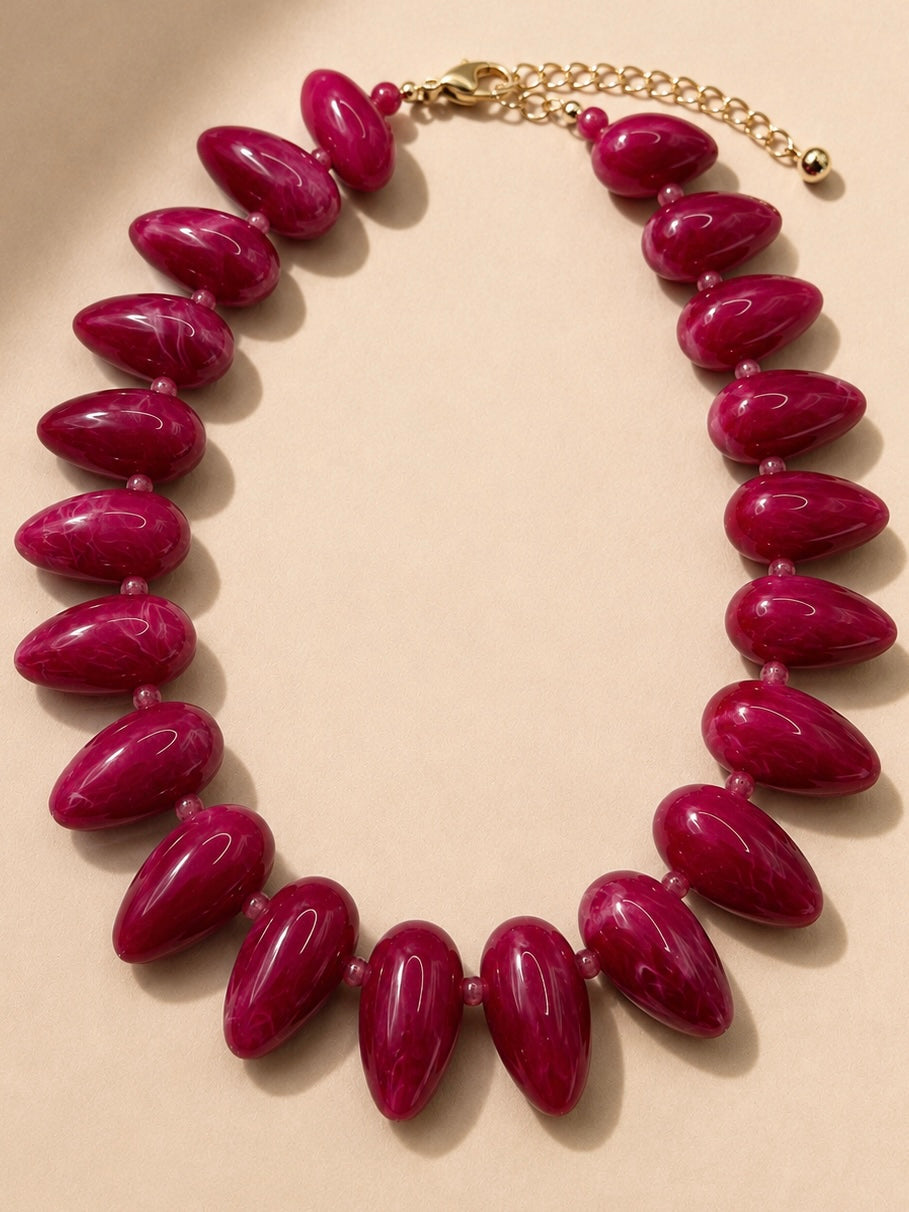 Roan Oval Beaded Statement Necklace-Burgundy