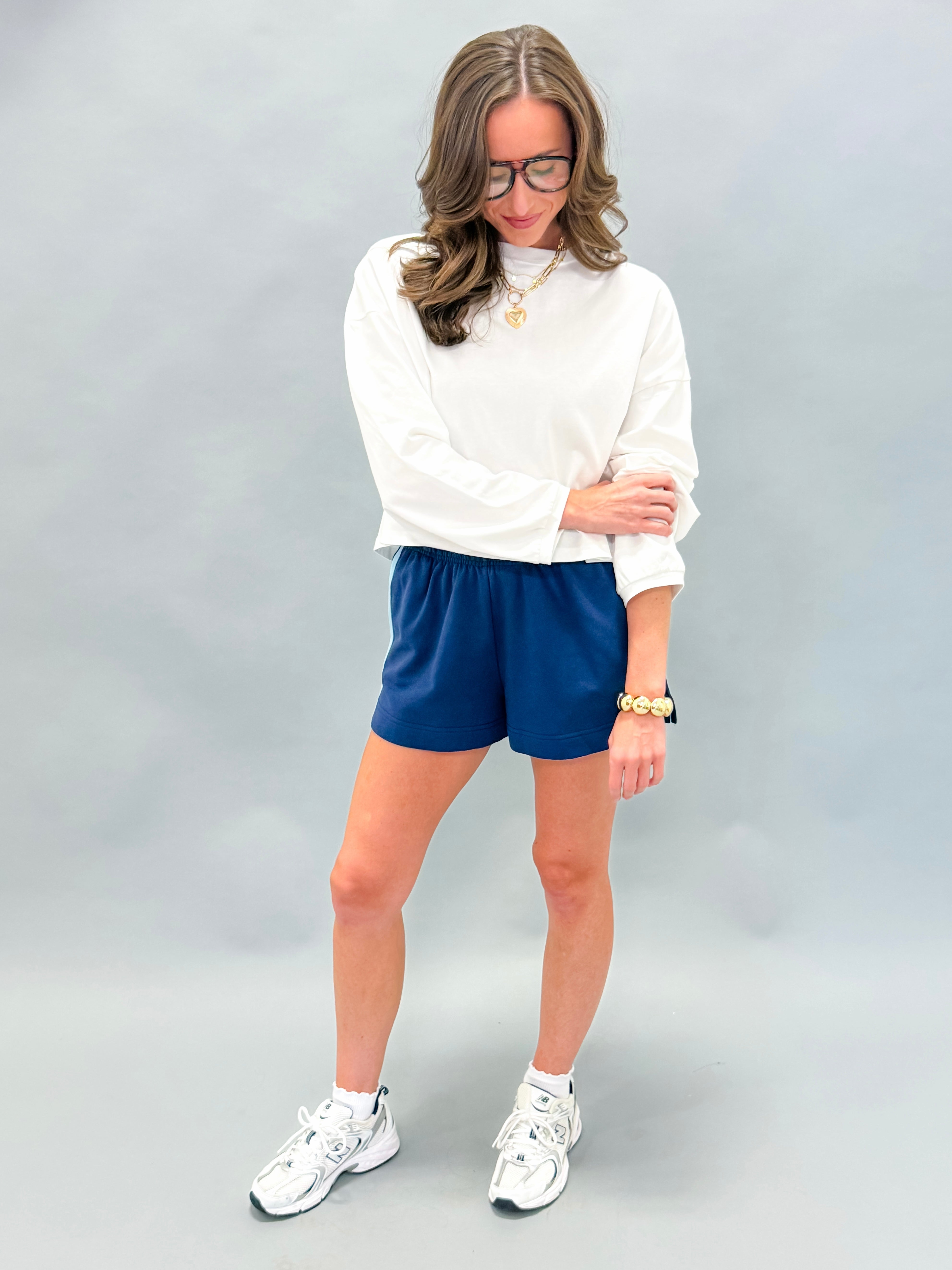 Romi Crop Long Sleeve Tee Shirt-Off White