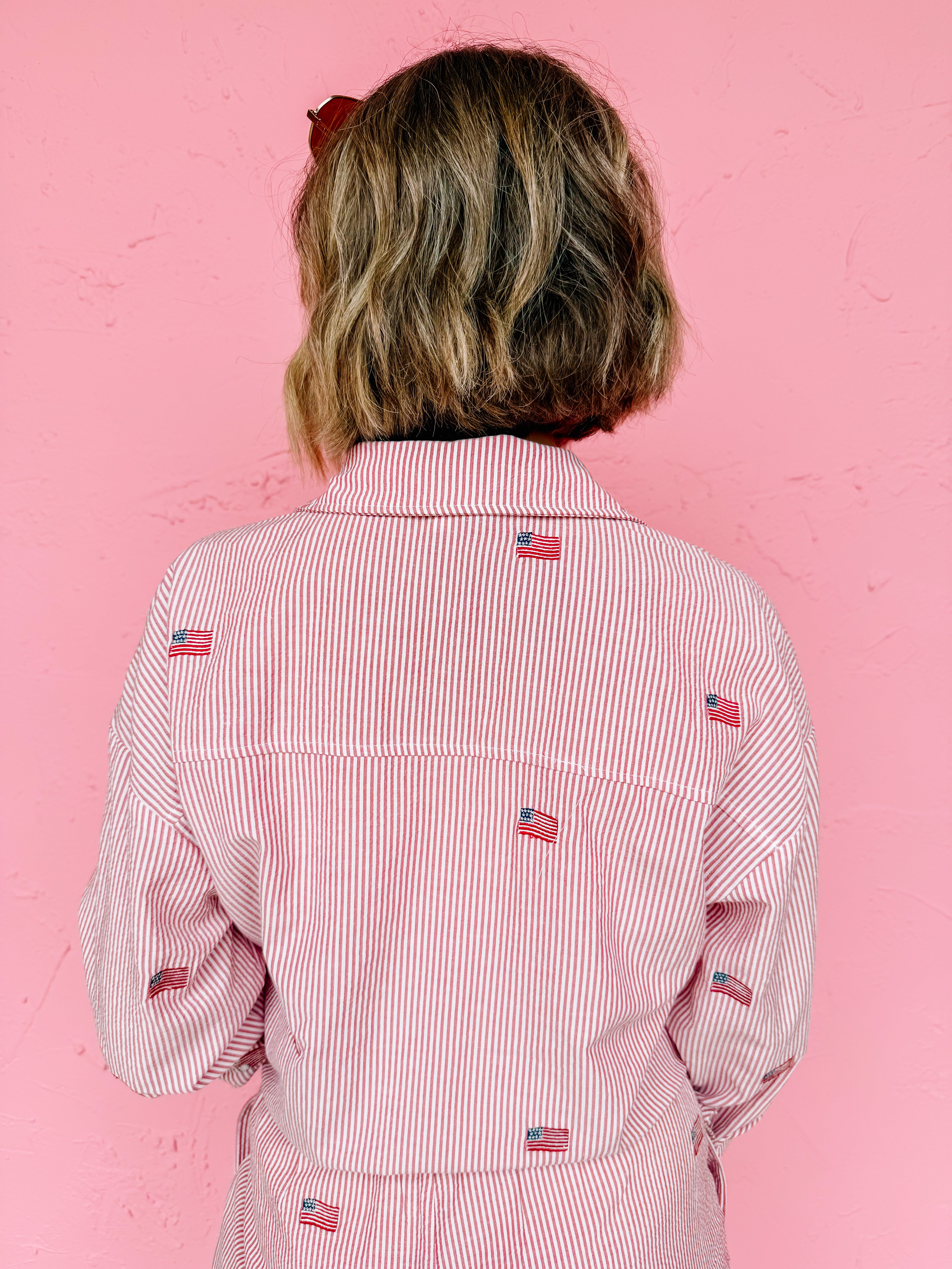 Rosemary Striped Flag Button Down Top