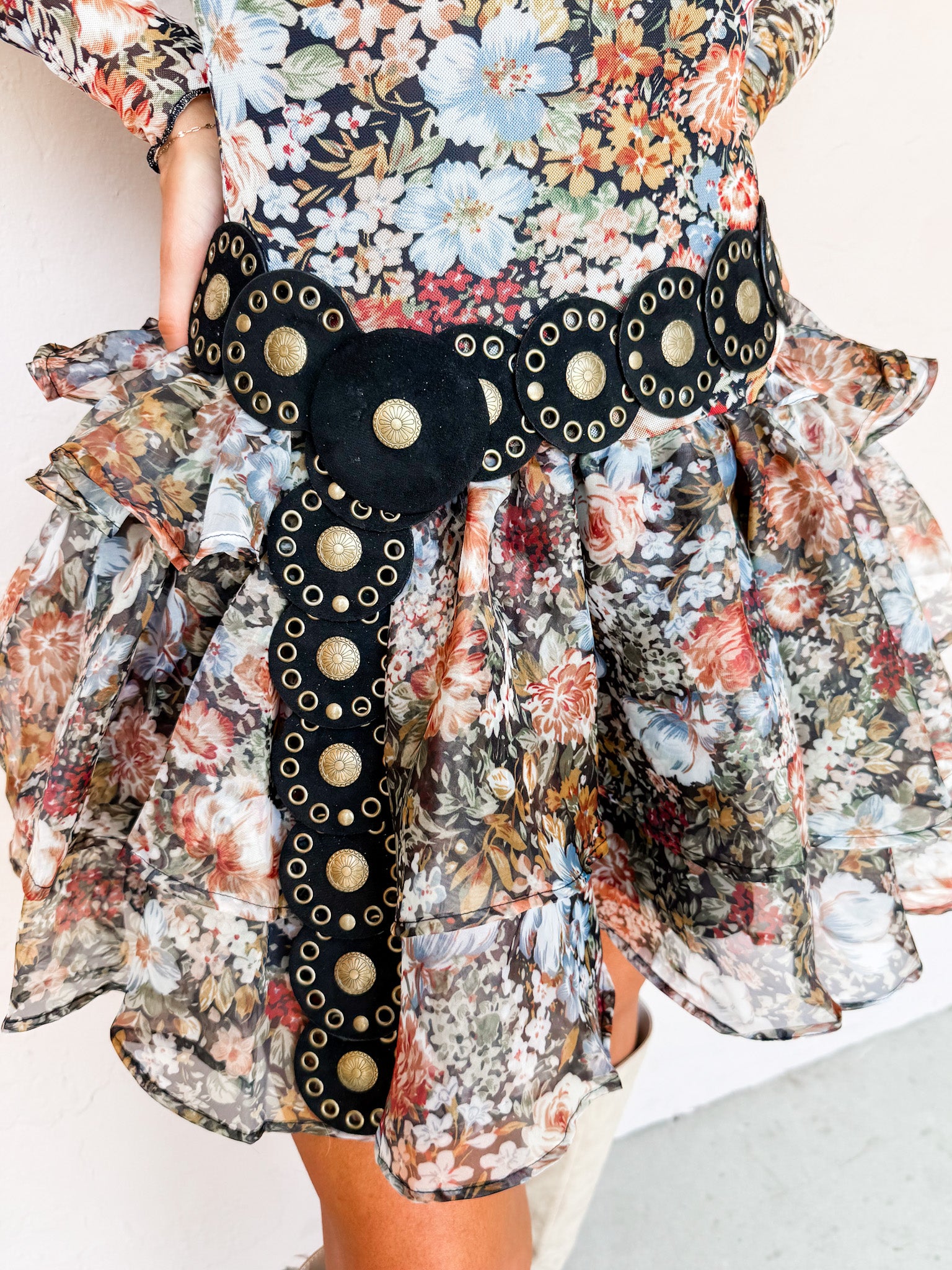 Rustic Charm Concho Suede Belt