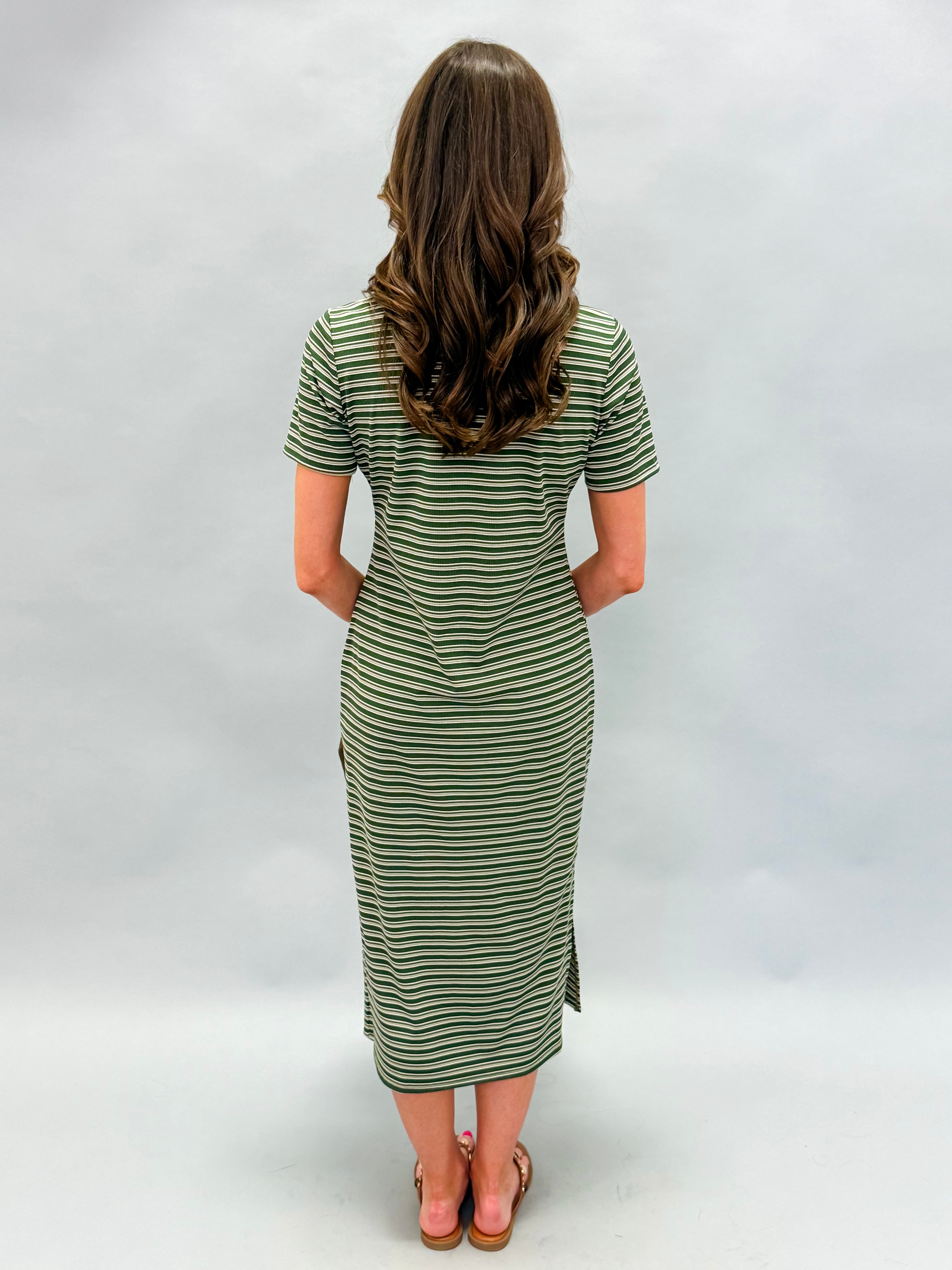 Ryland Striped Midi Dress-Olive