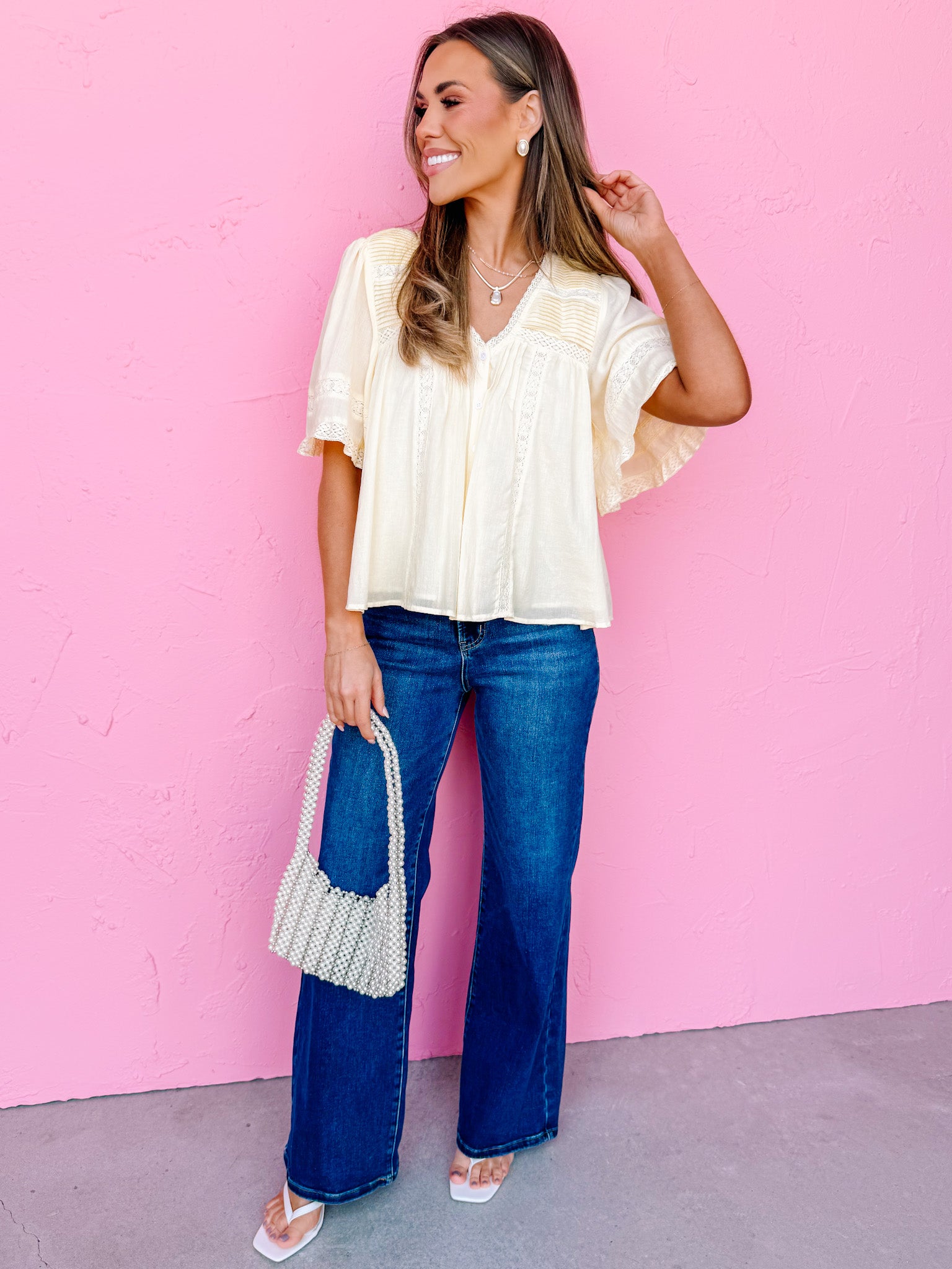 Sally Pleated Button Front Top