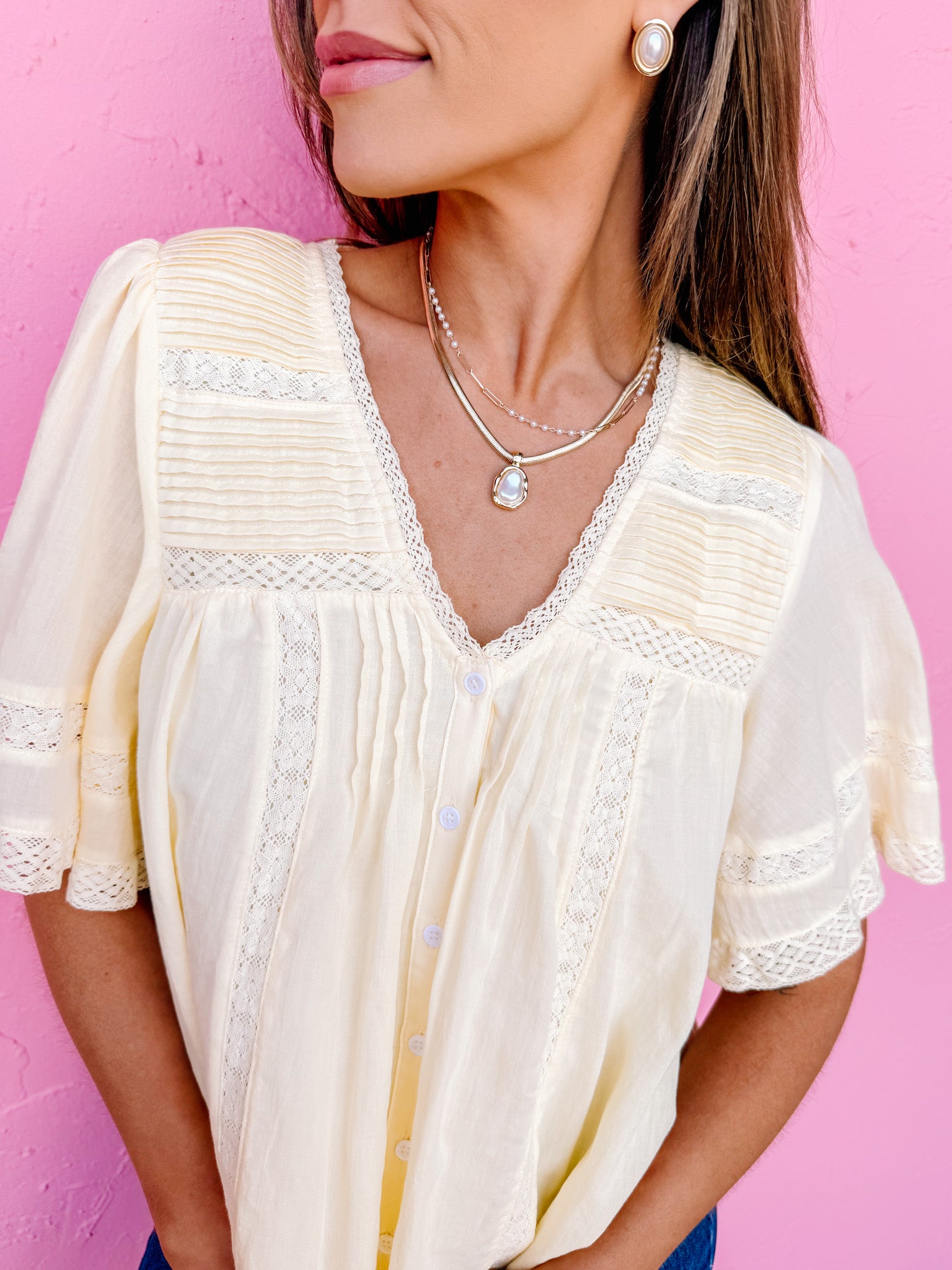 Sally Pleated Button Front Top