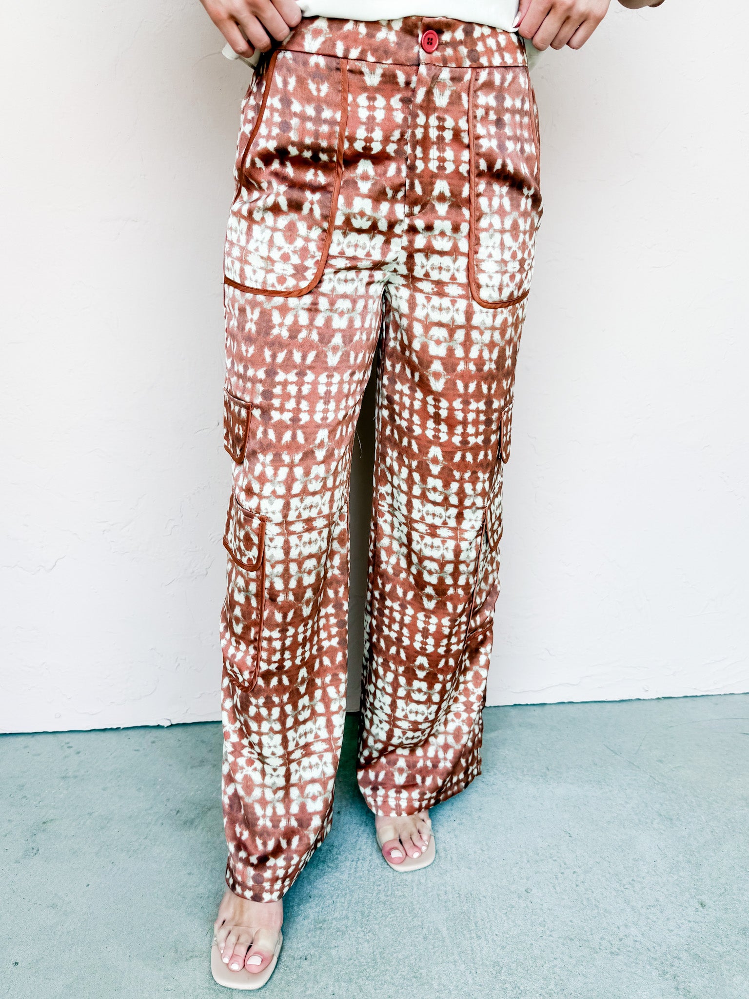 Satin Stride Printed Cargo Pants