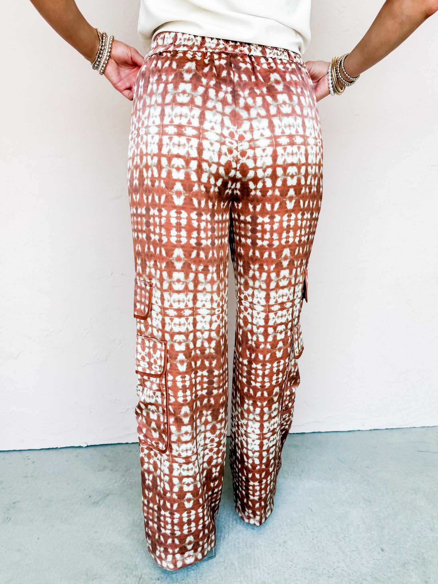 Satin Stride Printed Cargo Pants