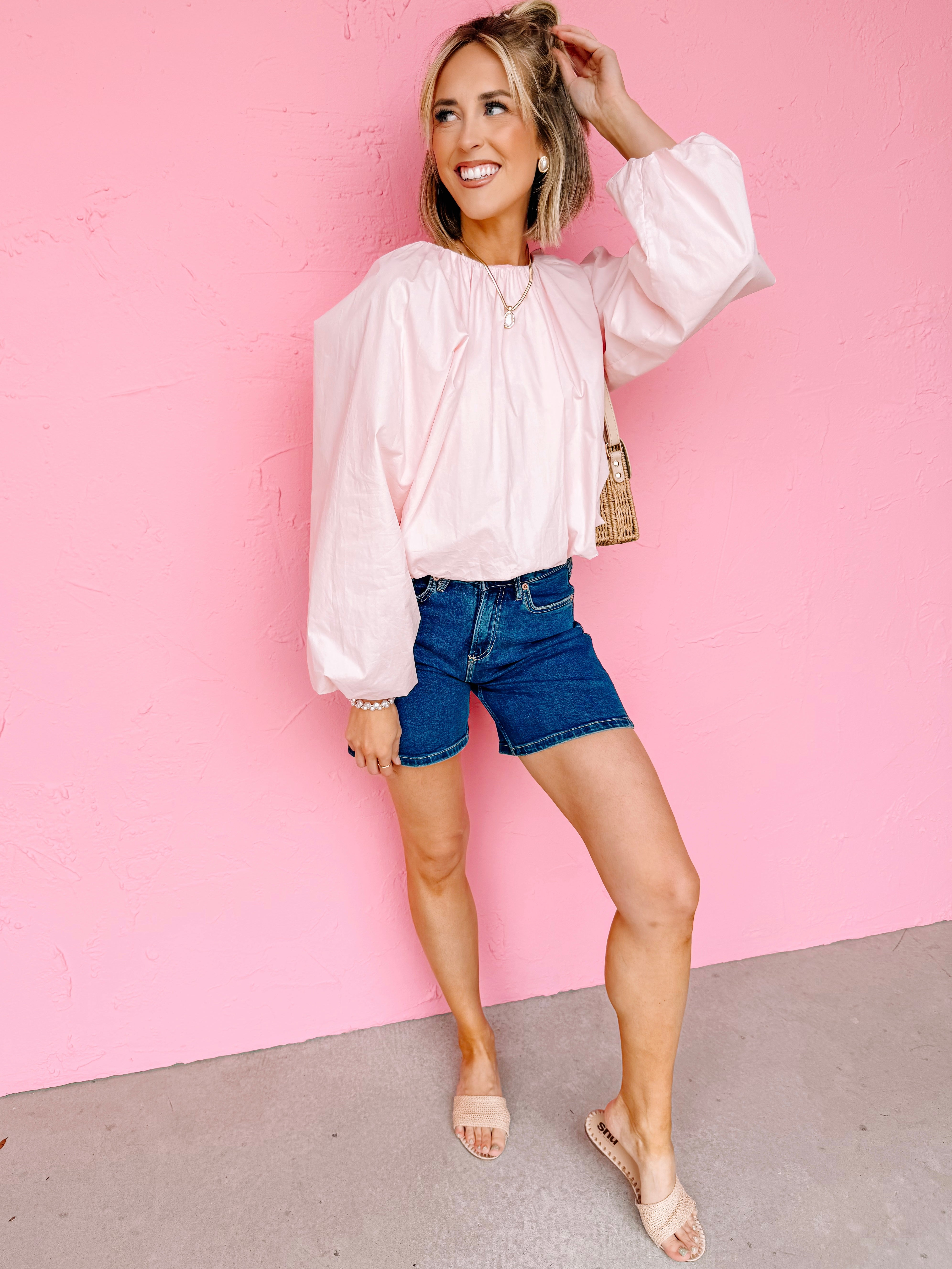 Saylor Cropped Long Sleeve Top-Pink