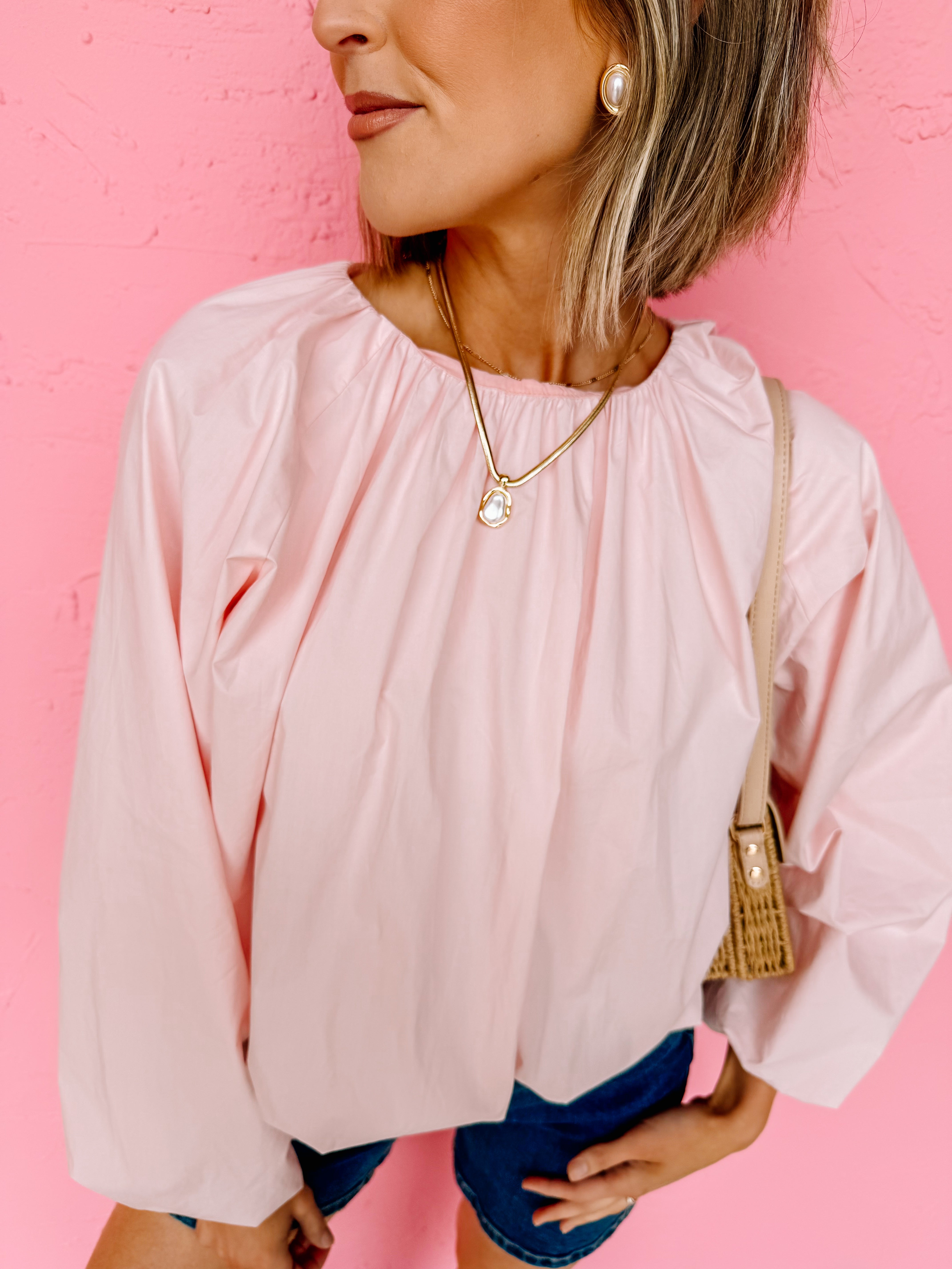 Saylor Cropped Long Sleeve Top-Pink