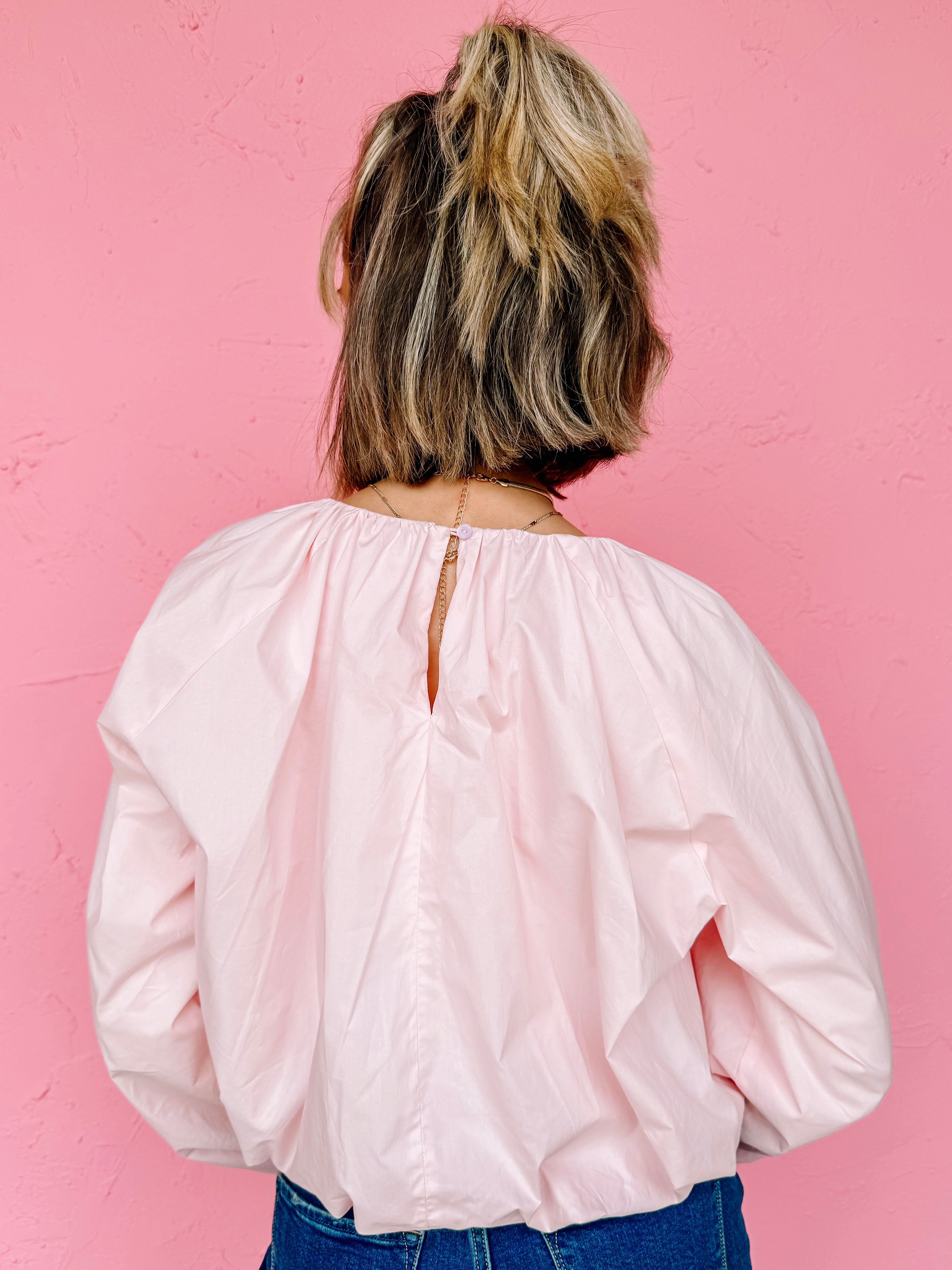 Saylor Cropped Long Sleeve Top-Pink