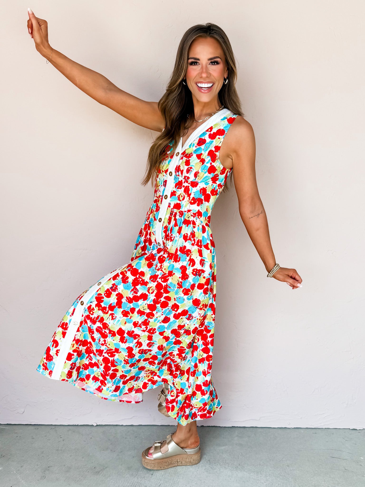 Scarlet Impressions Printed Sleeveless Midi Dress