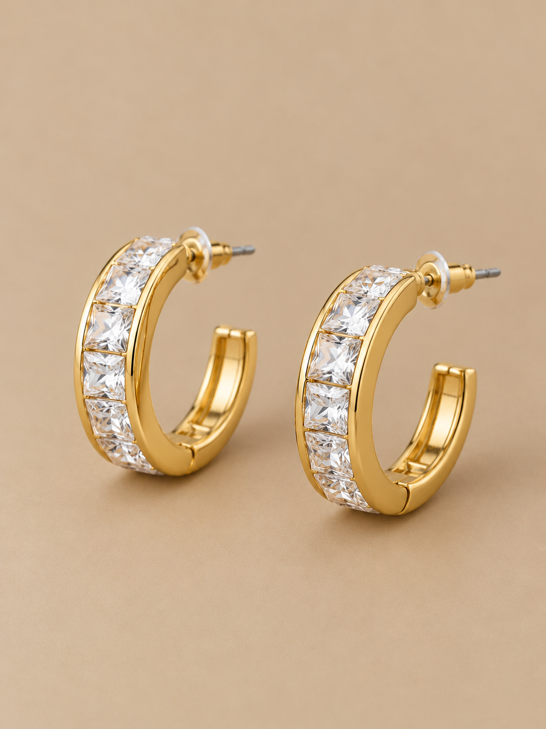 Scarlett Crystal Gold Huggie Earrings