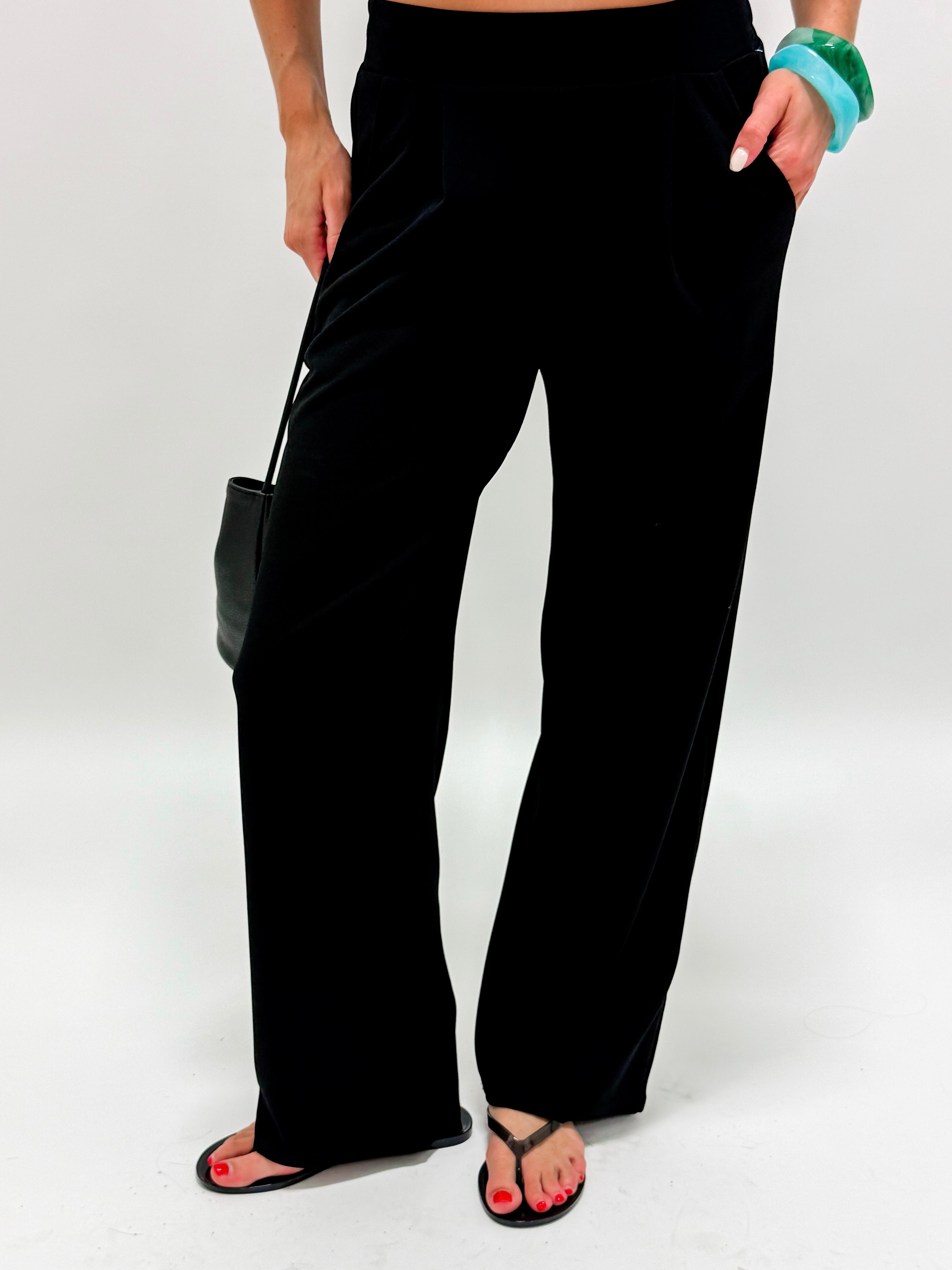 Shawn Crepe Pleated Pants-Black