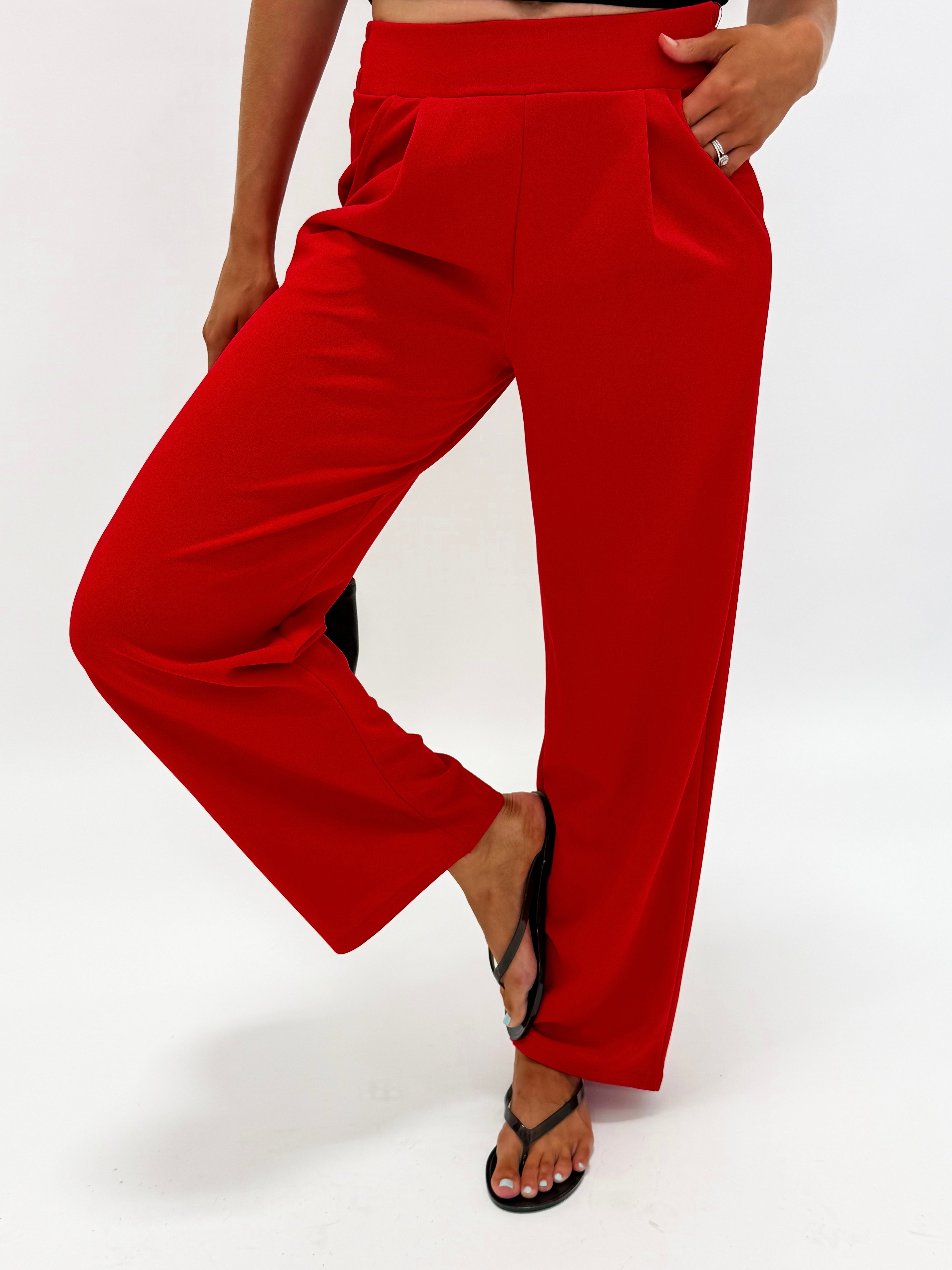 Shawn Crepe Pleated Pants-Red
