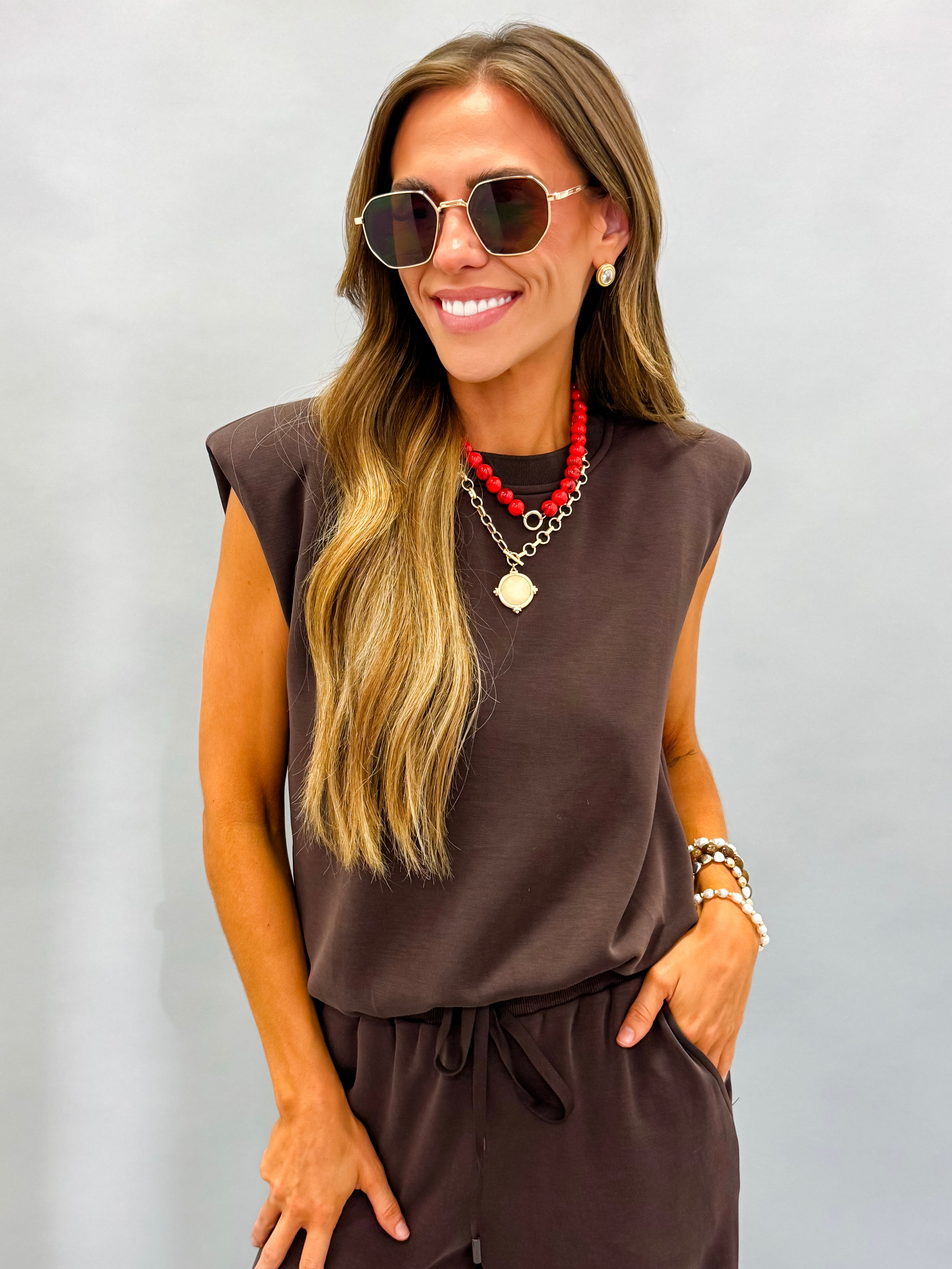 Shayla Modal Sleeveless Muscle Top-Espresso