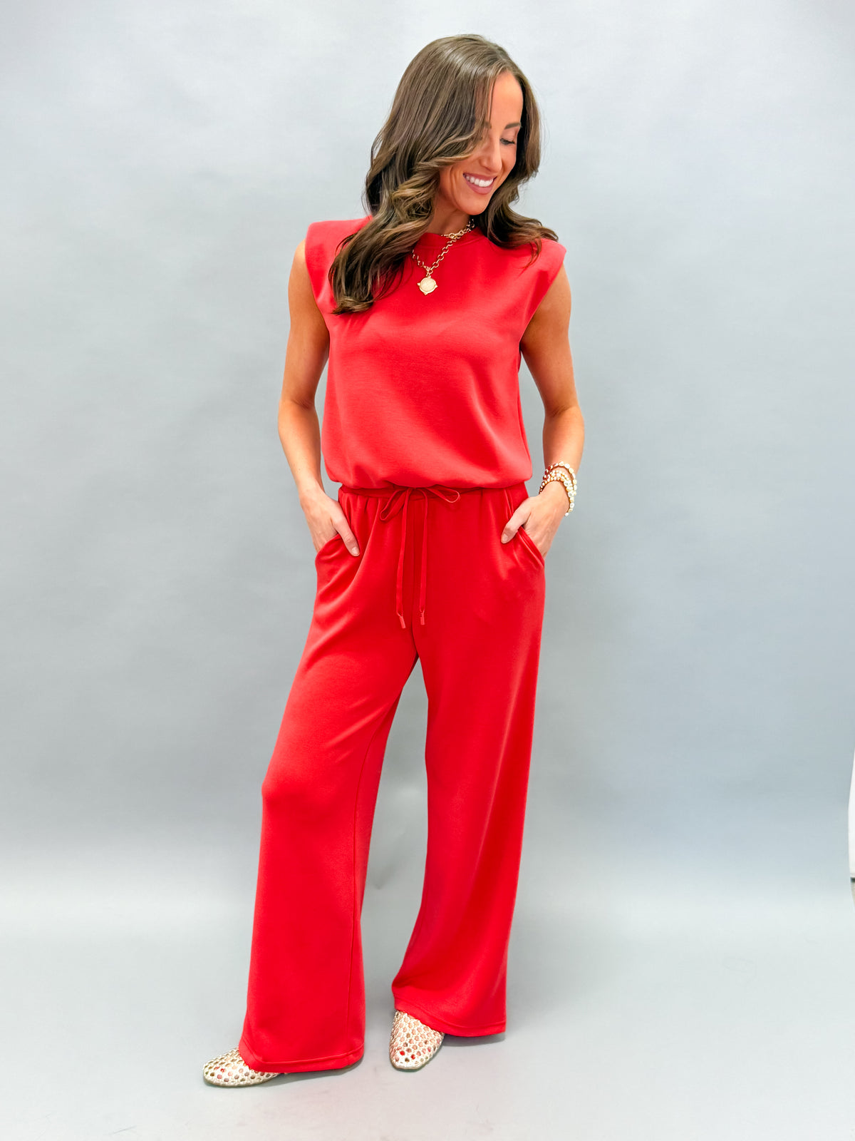 Shayla Modal Sleeveless Muscle Top-Red