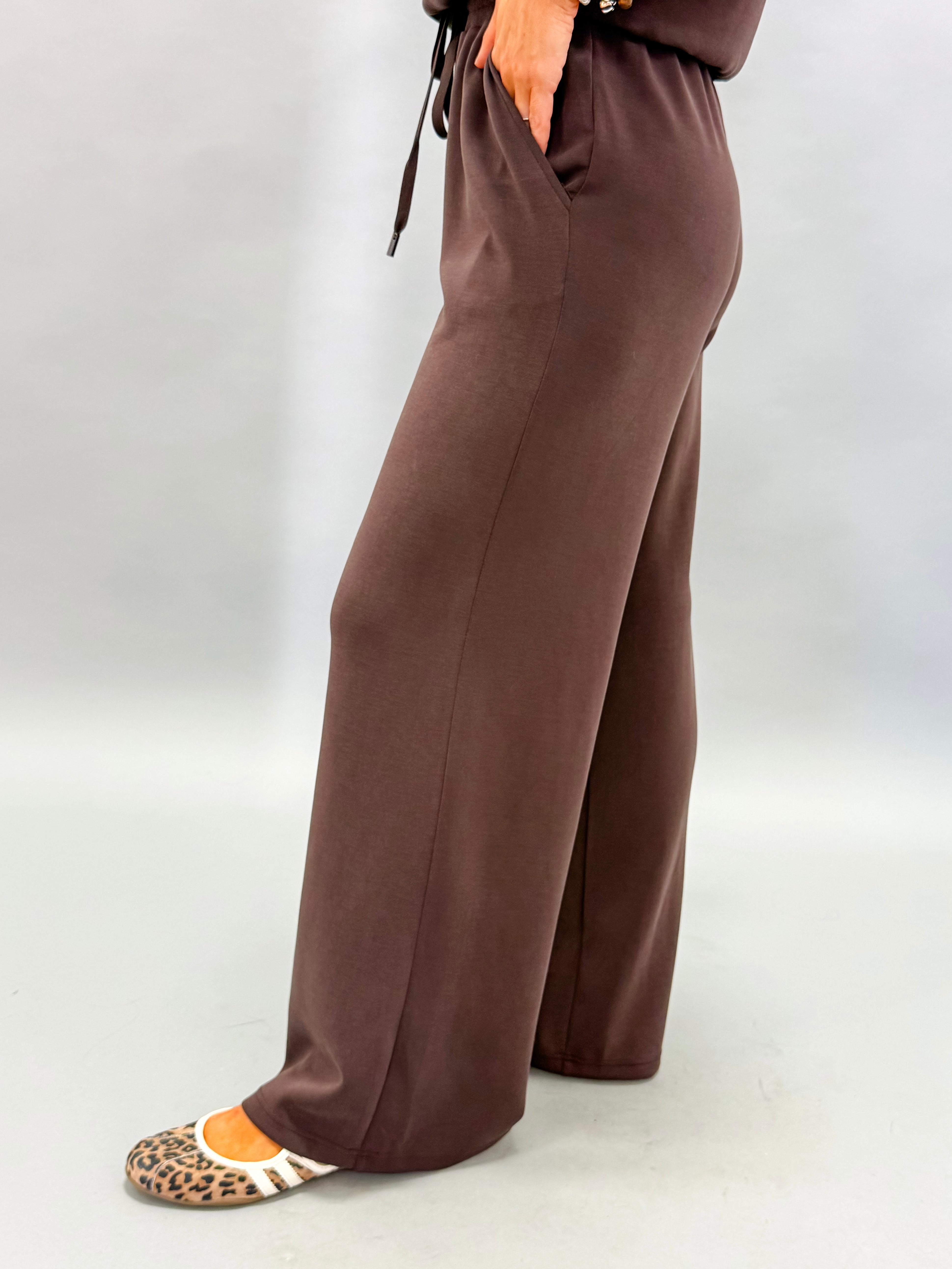 Shayla Modal Wide Leg Pants-Espresso