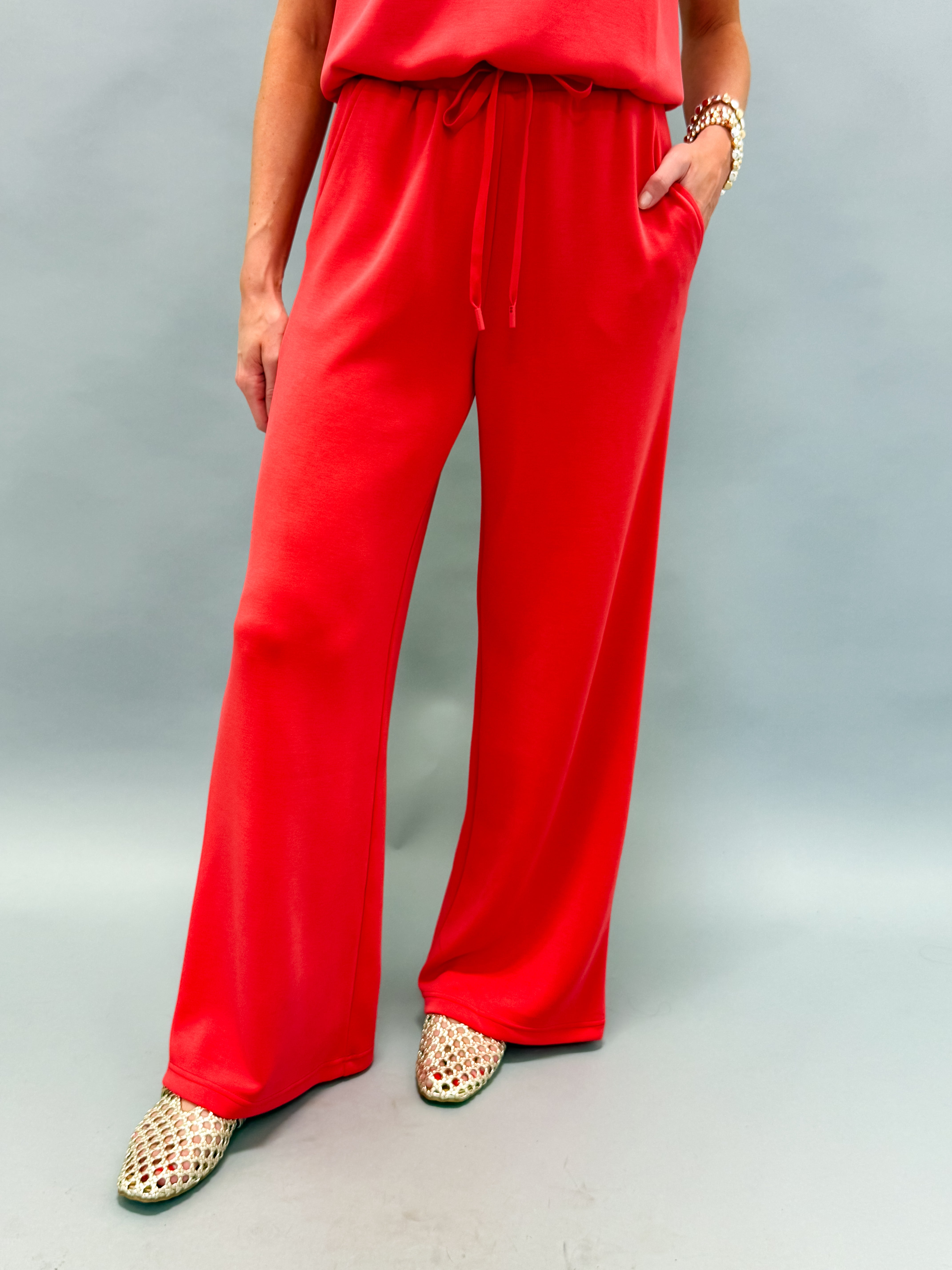Shayla Modal Wide Leg Pants-Red