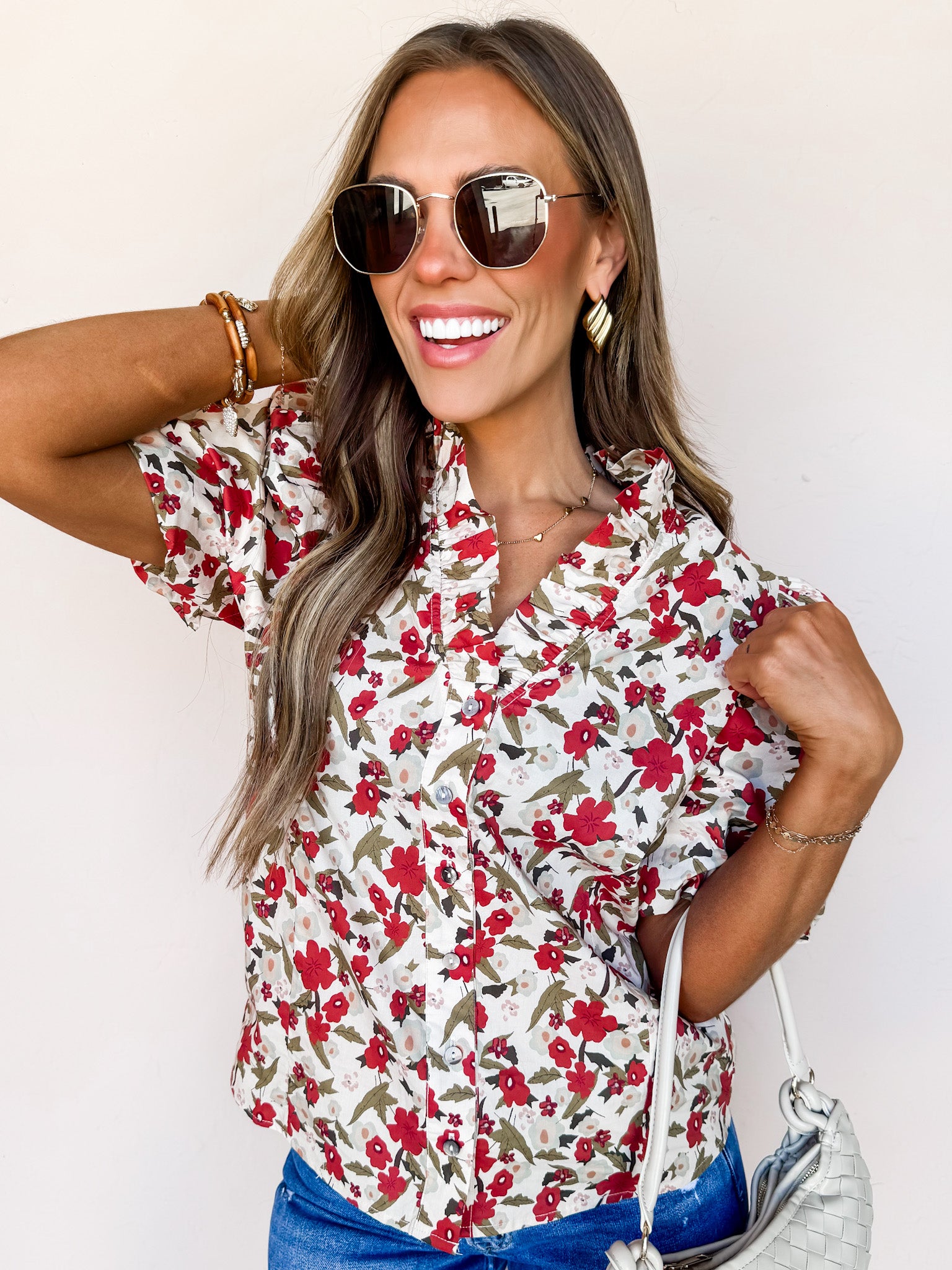 Arden Floral Button Front Top