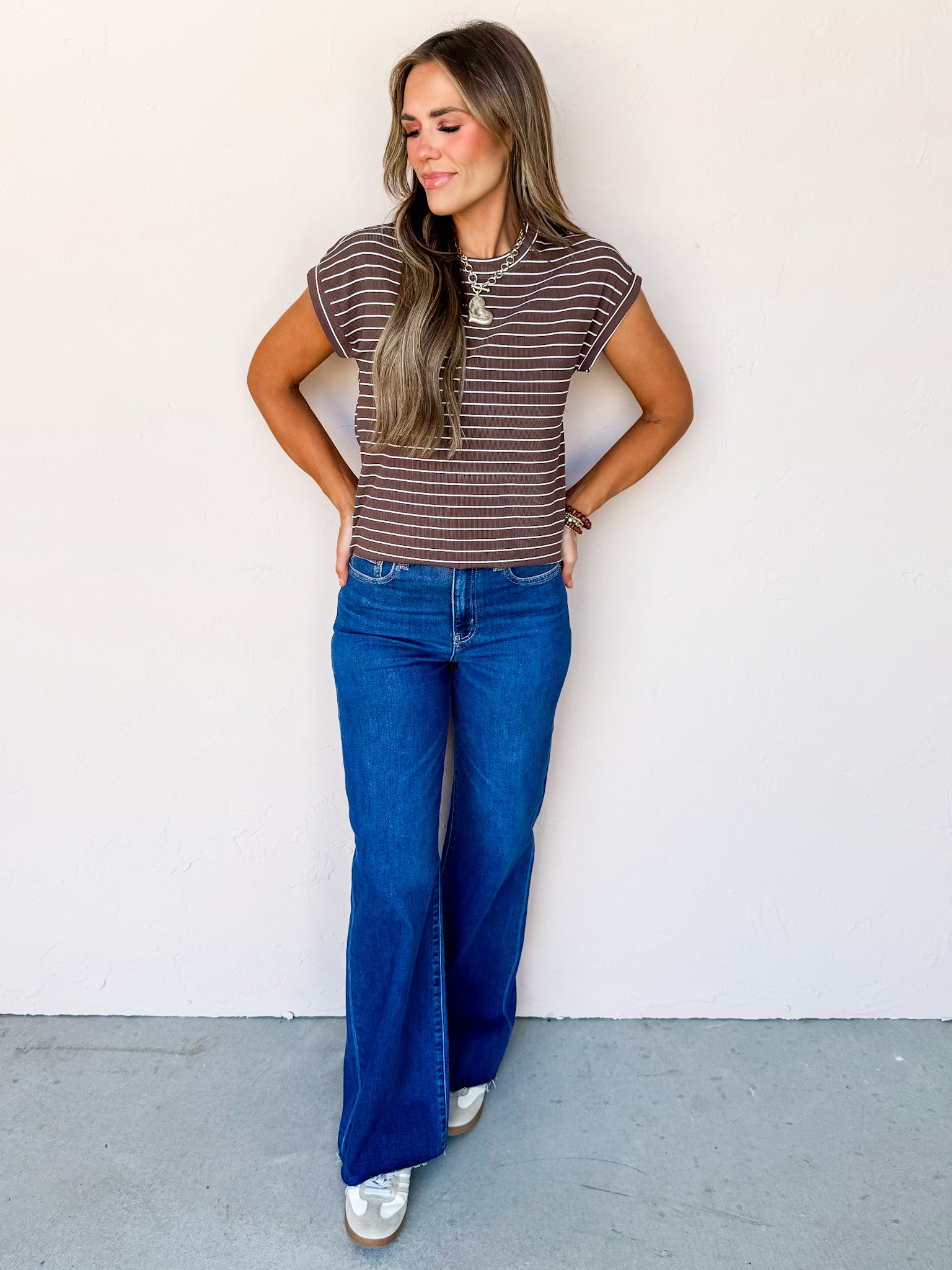 Simply Casual Striped Top-Brown