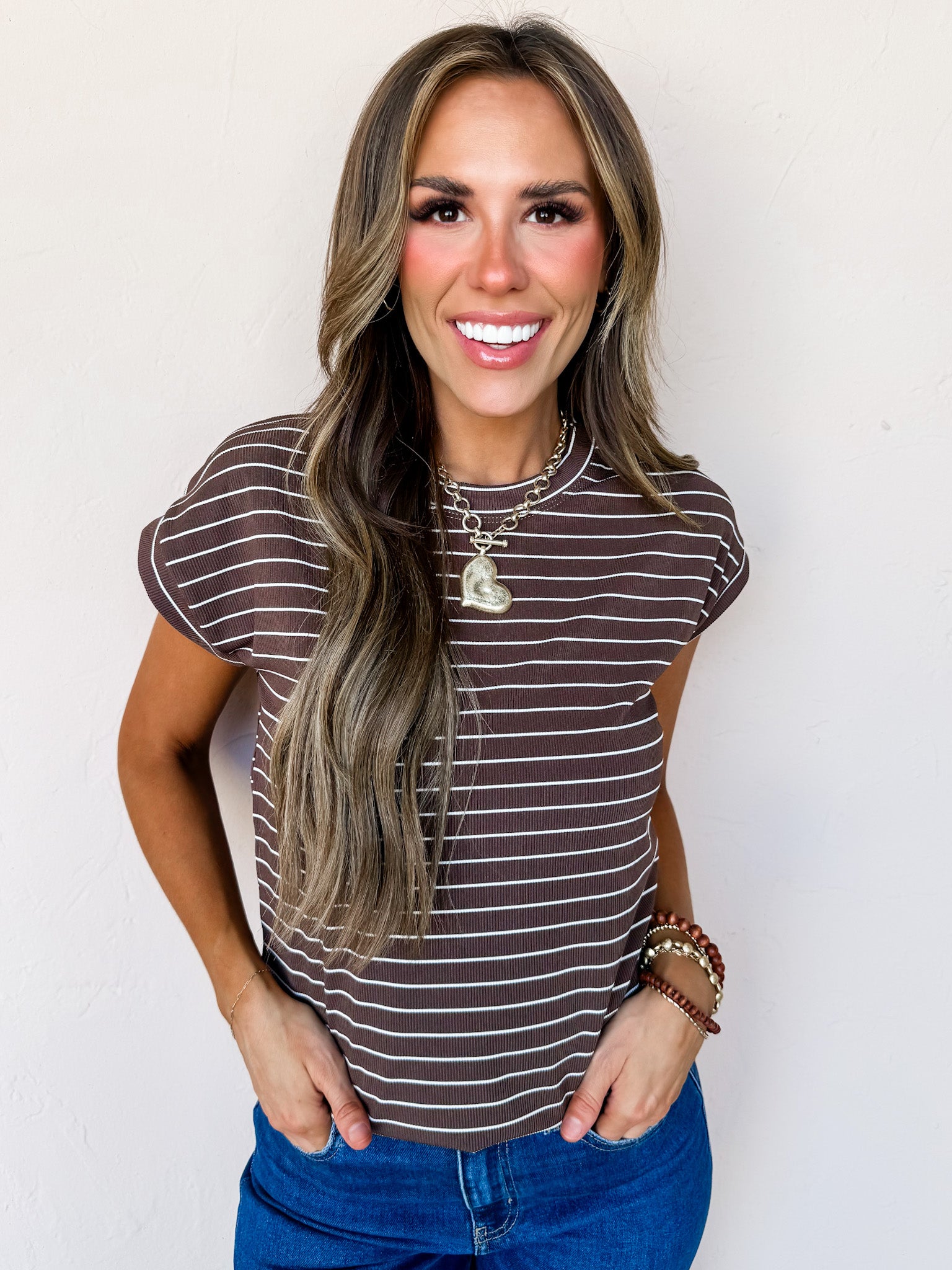 Simply Casual Striped Top-Brown