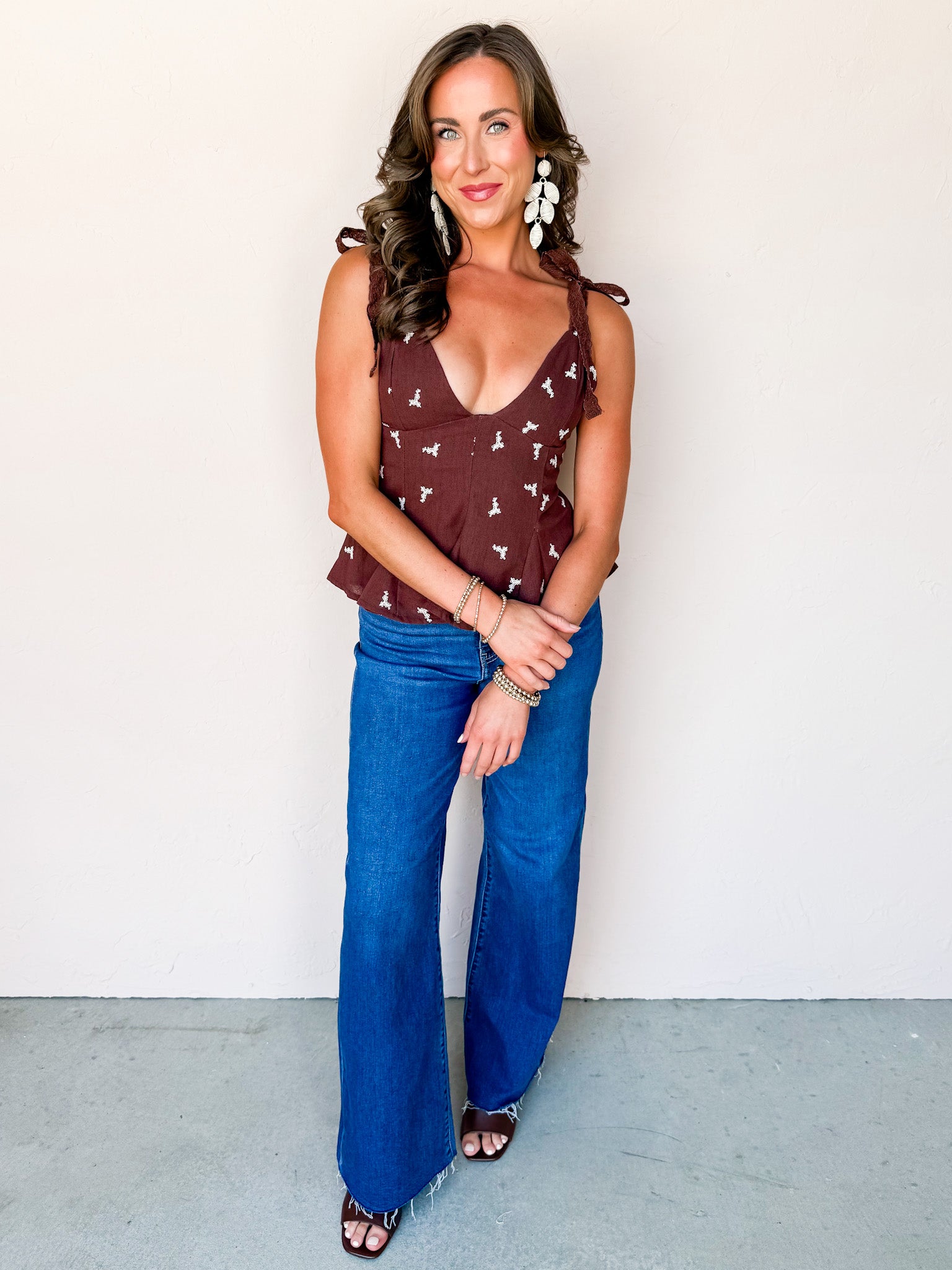 Simply Sweet Embroidered Shoulder Tie Top