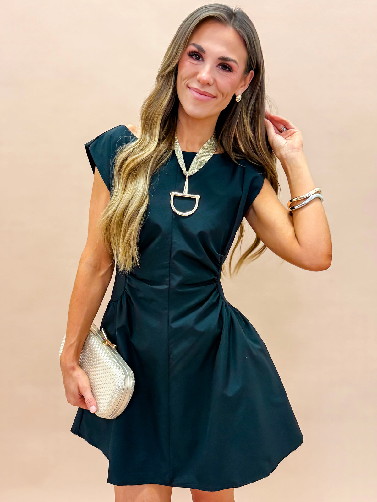 Skye Ruched Mini Dress-Black