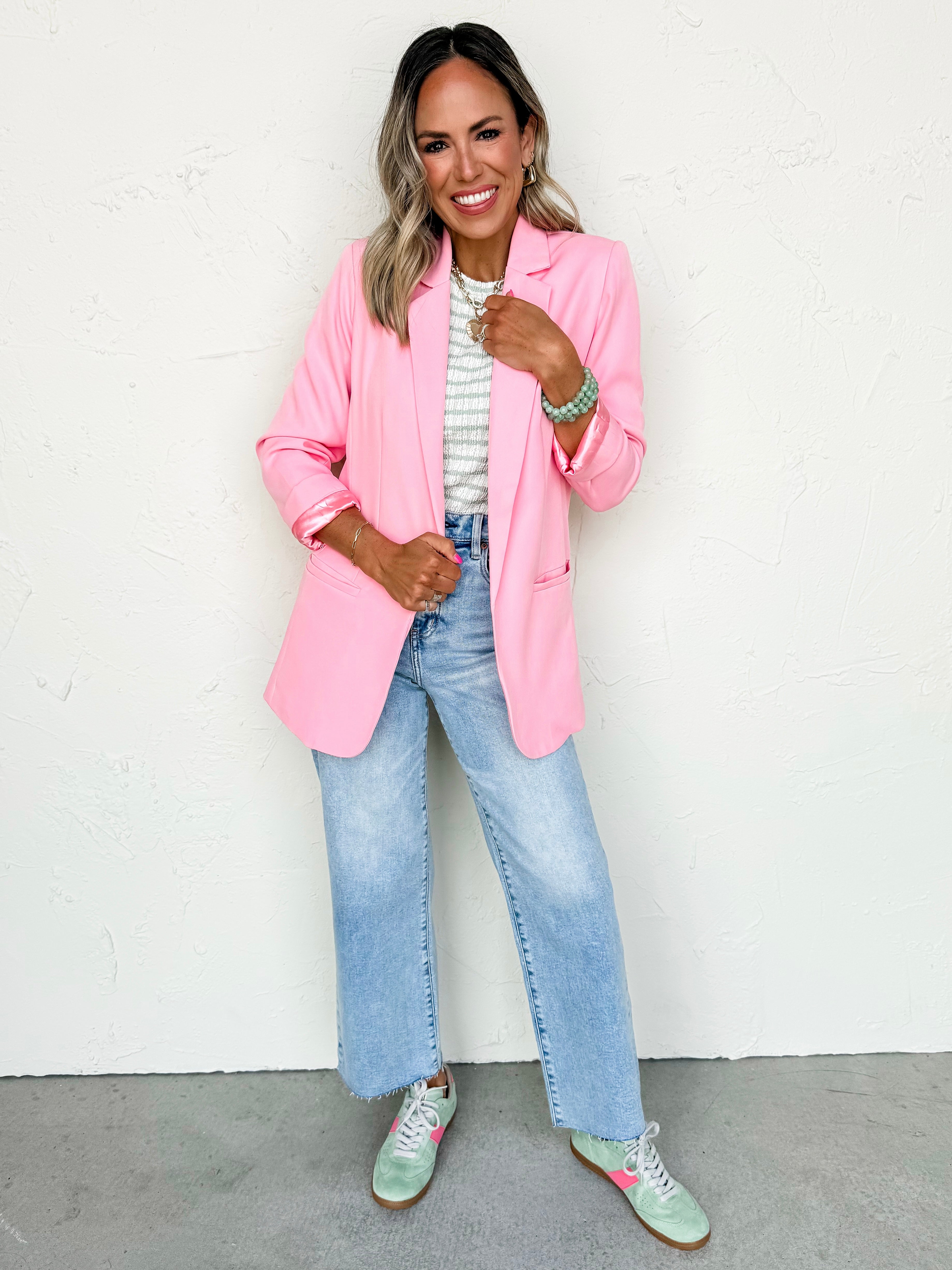 Sleek Street Open Front Blazer-Dark Pink
