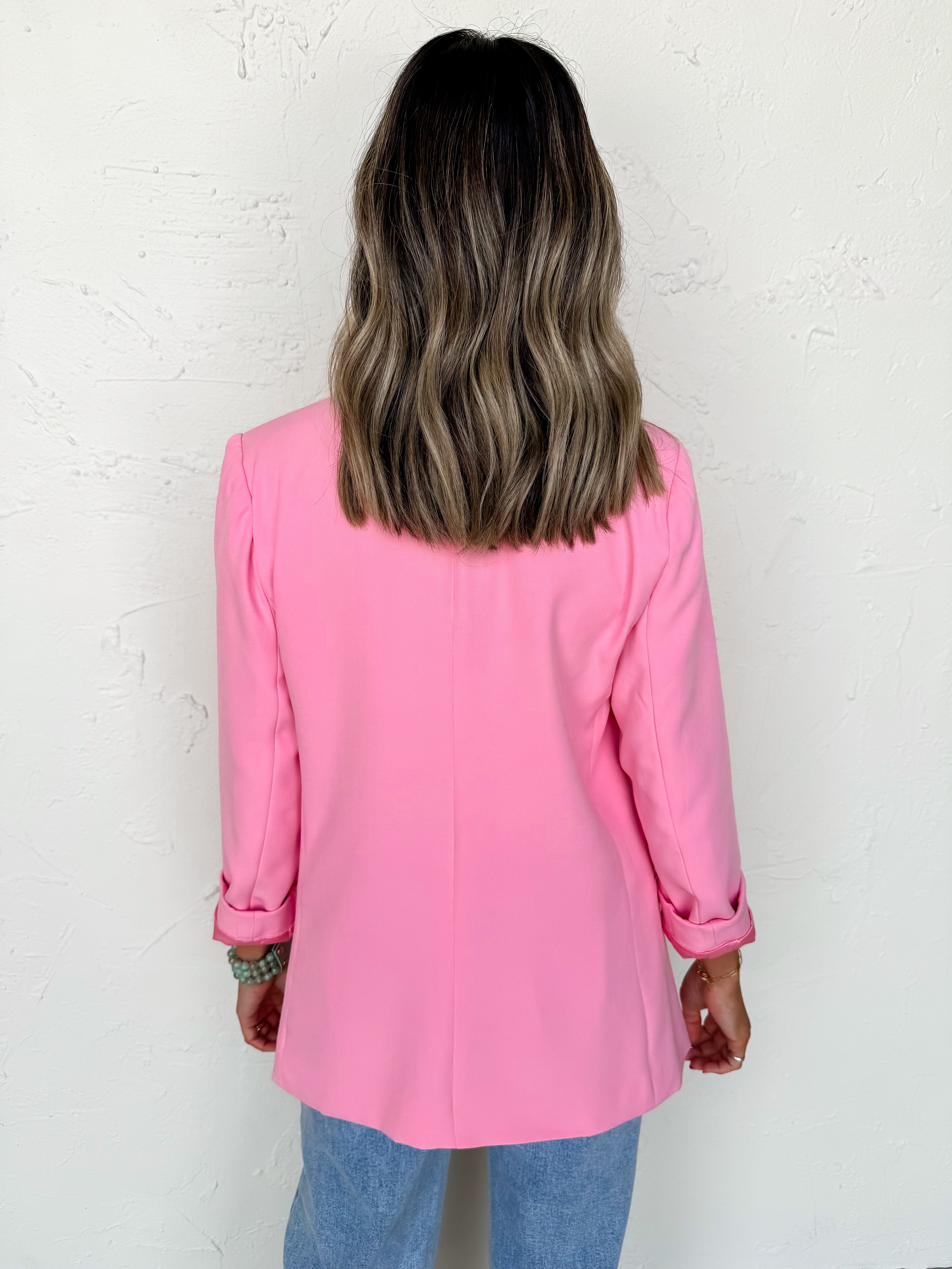Sleek Street Open Front Blazer-Dark Pink