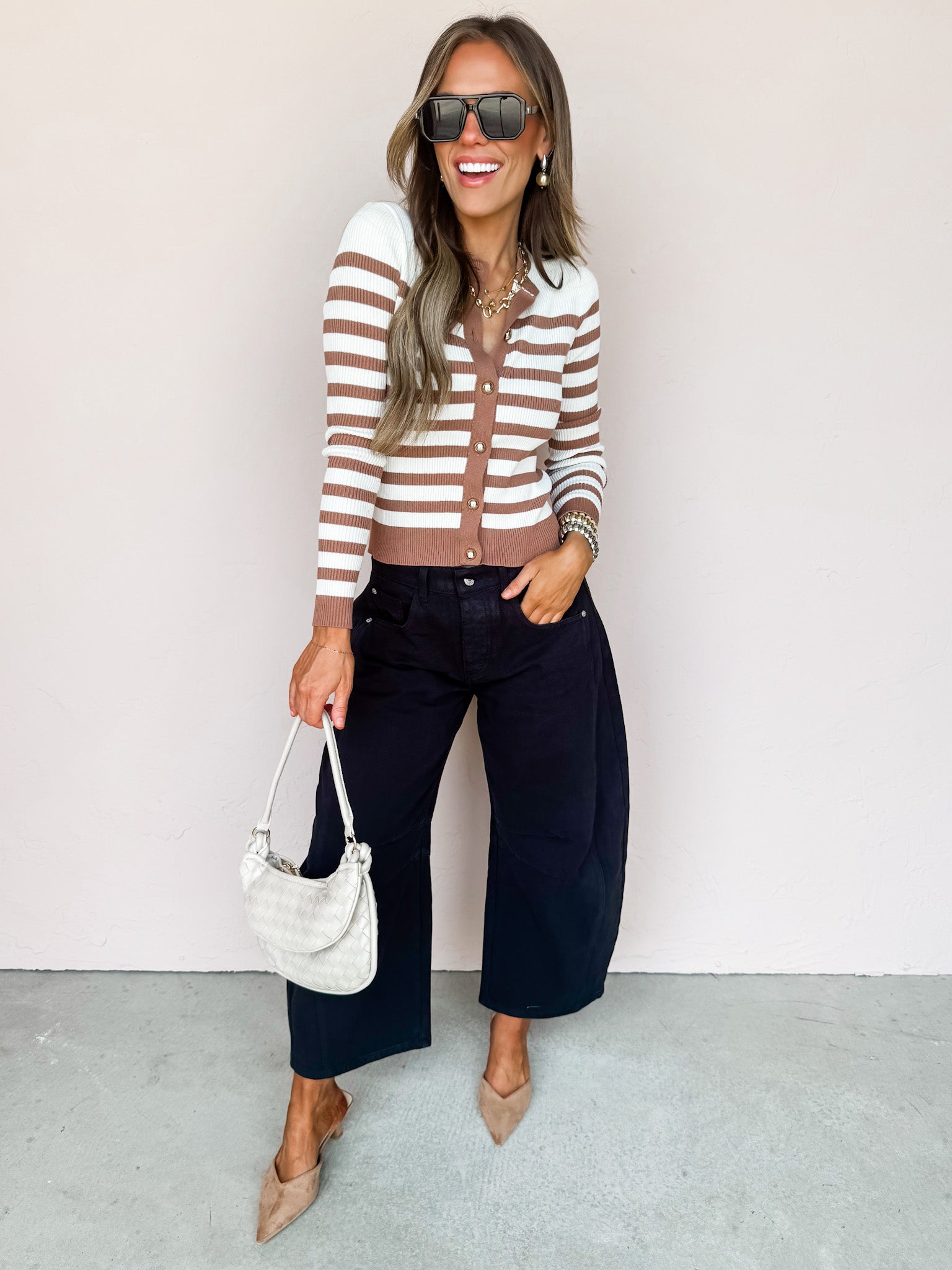 Sable Striped Button Front Cardigan