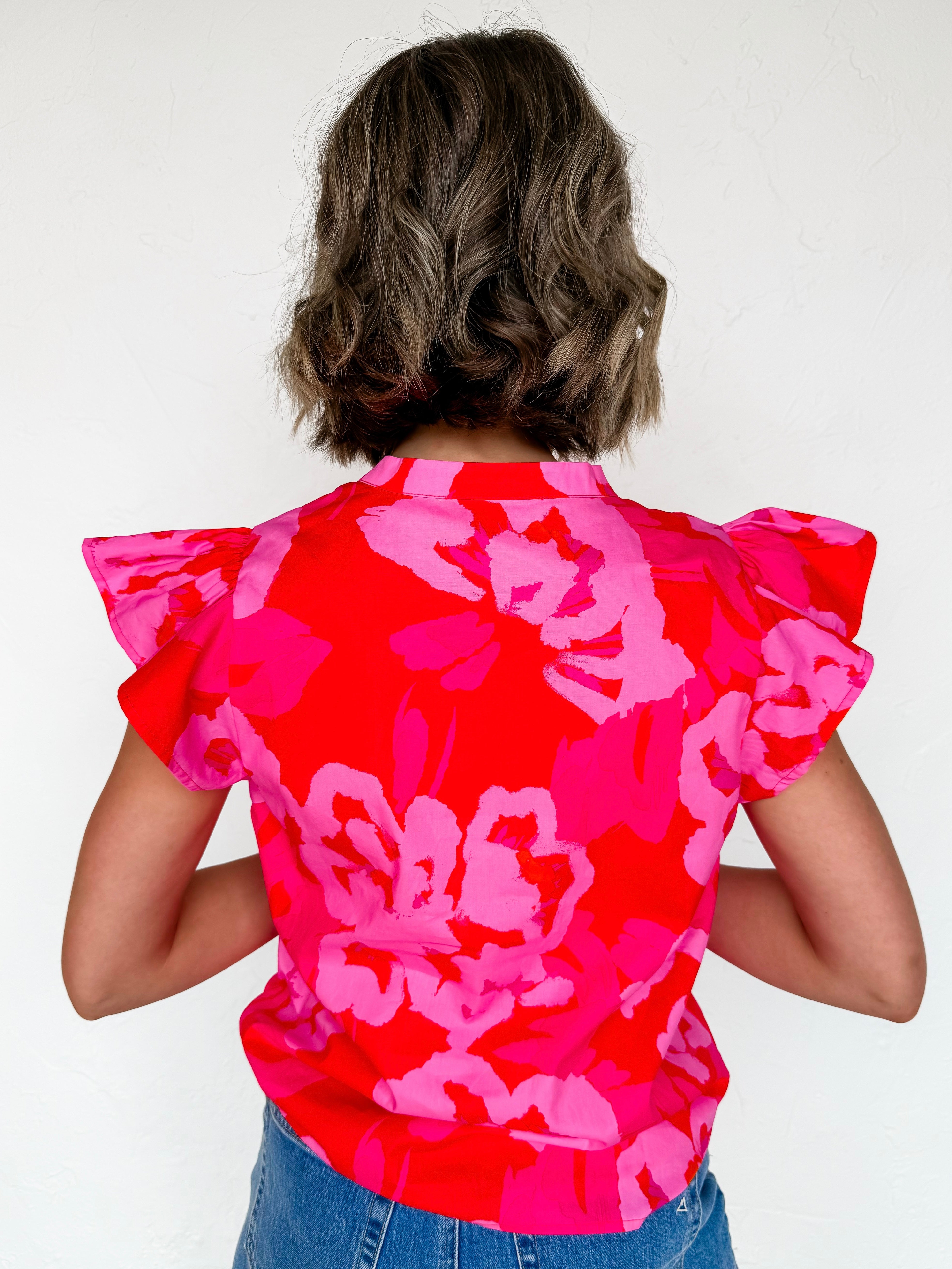 Stacy Floral Flutter Sleeve Top