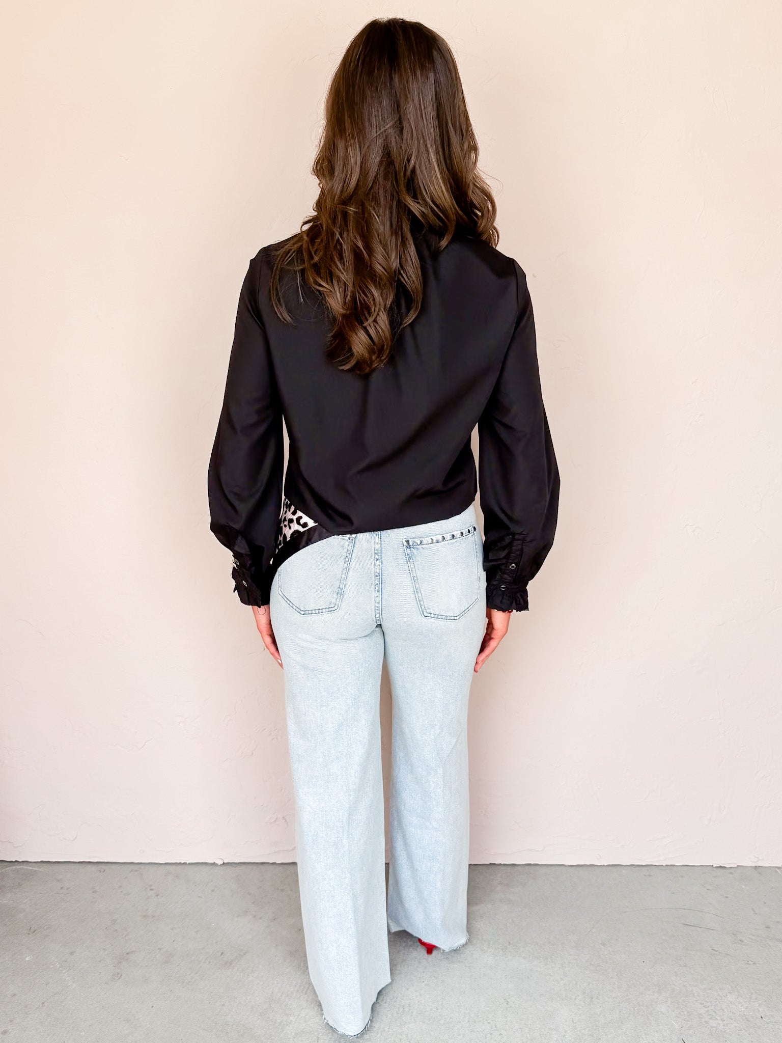 Stay Successful Ruffled Button Front Top-Black