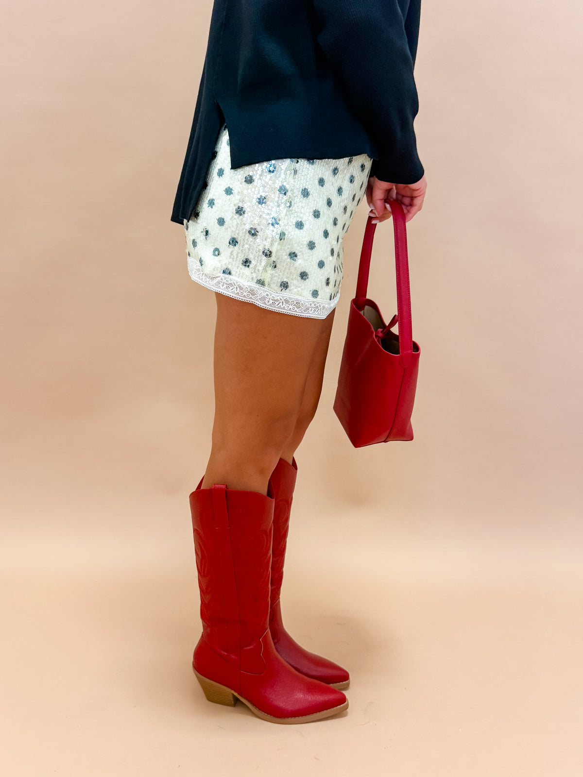 Sullivan Sequin Lace Trim Mini Skirt-Polka Dot