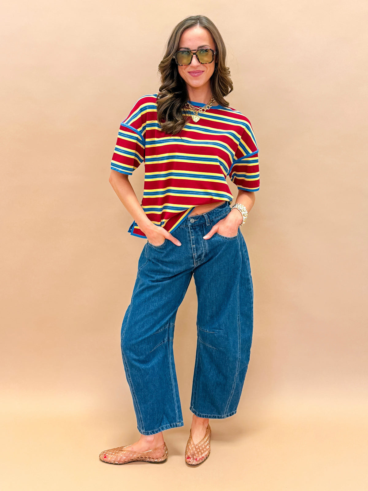 Sunny Oversized Striped Top-Red