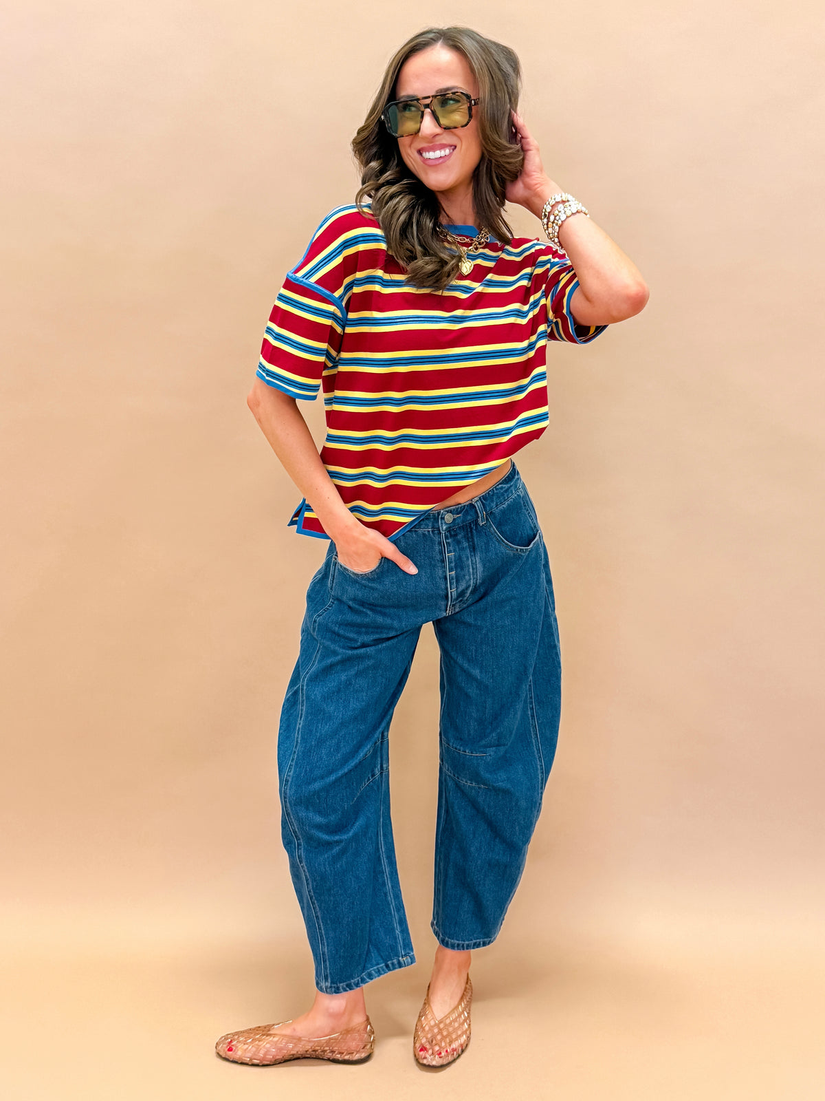 Sunny Oversized Striped Top-Red