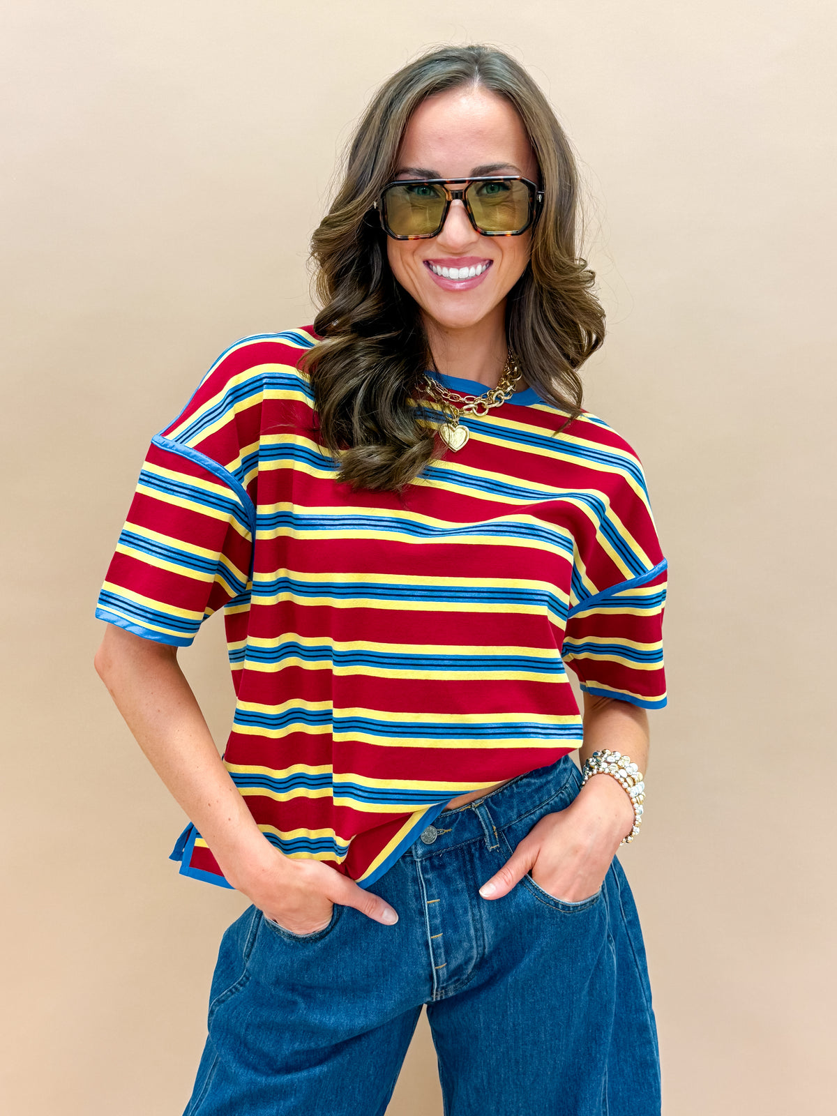 Sunny Oversized Striped Top-Red