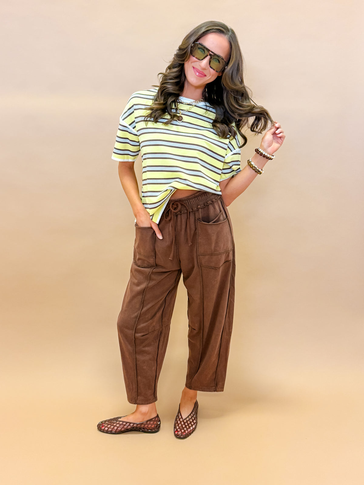 Sunny Oversized Striped Top-Yellow