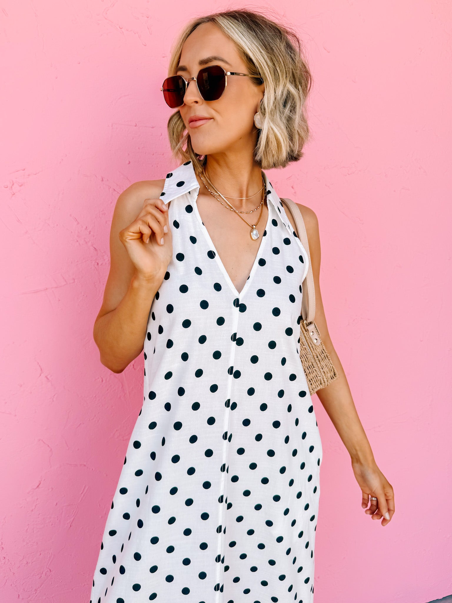 Suri Collared Polka Dot Maxi Dress