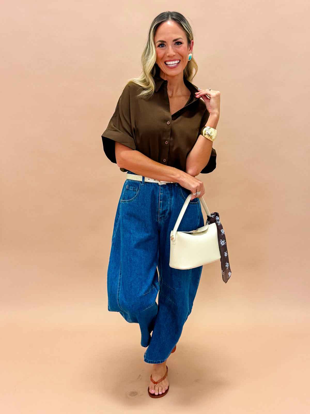 Sutton Short Sleeve Top-Brown