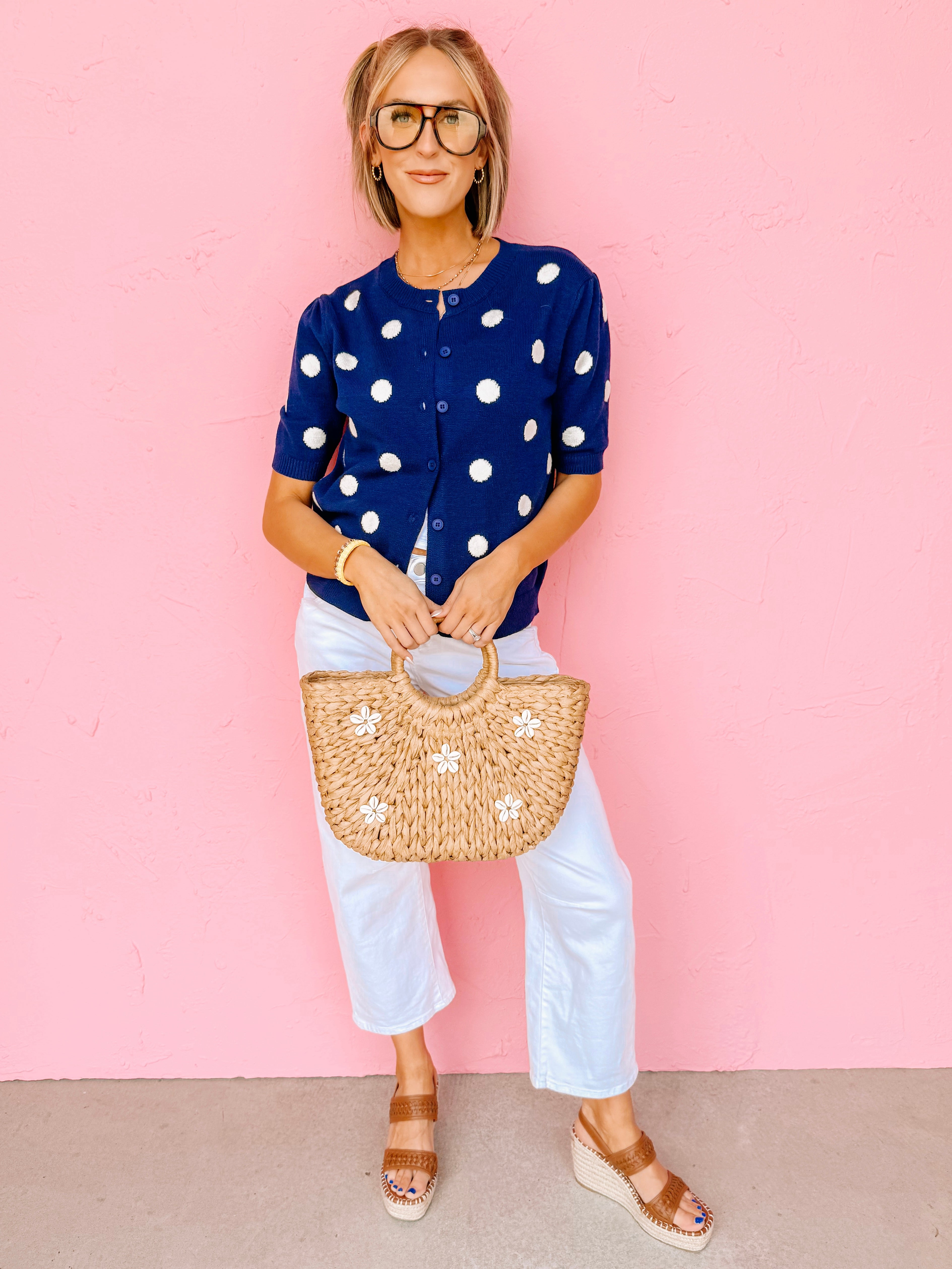 Sweet Joys Polka Dot Cardigan-Navy