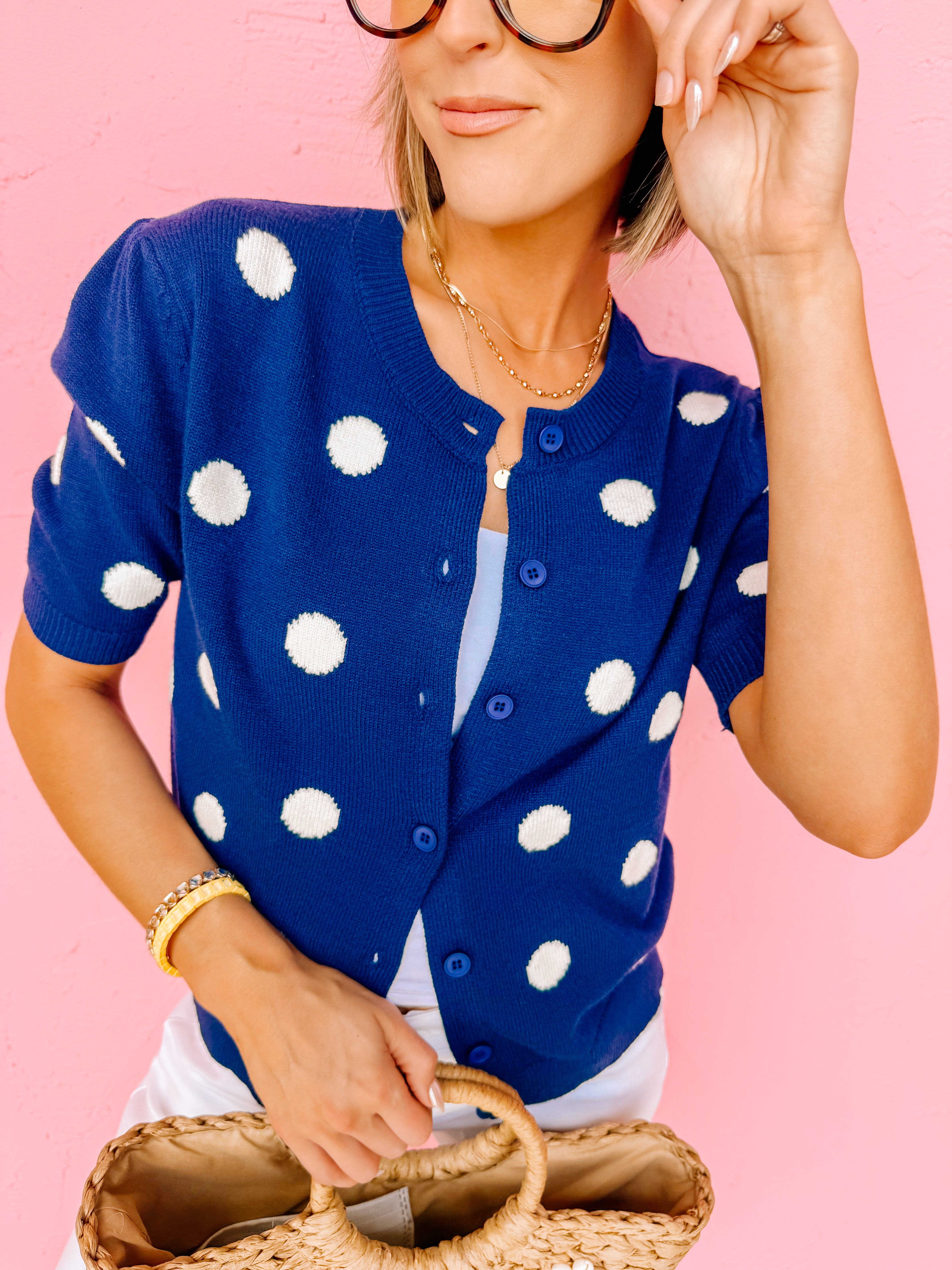 Sweet Joys Polka Dot Cardigan-Navy