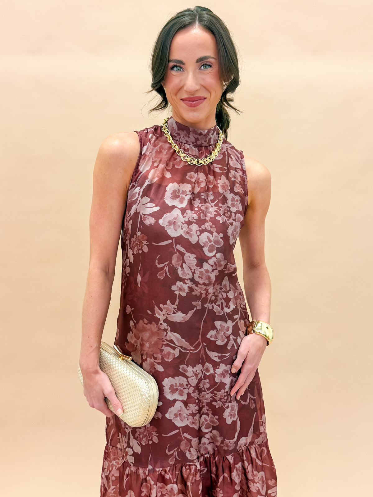Sylvia Organza Mock Neck Maxi Dress
