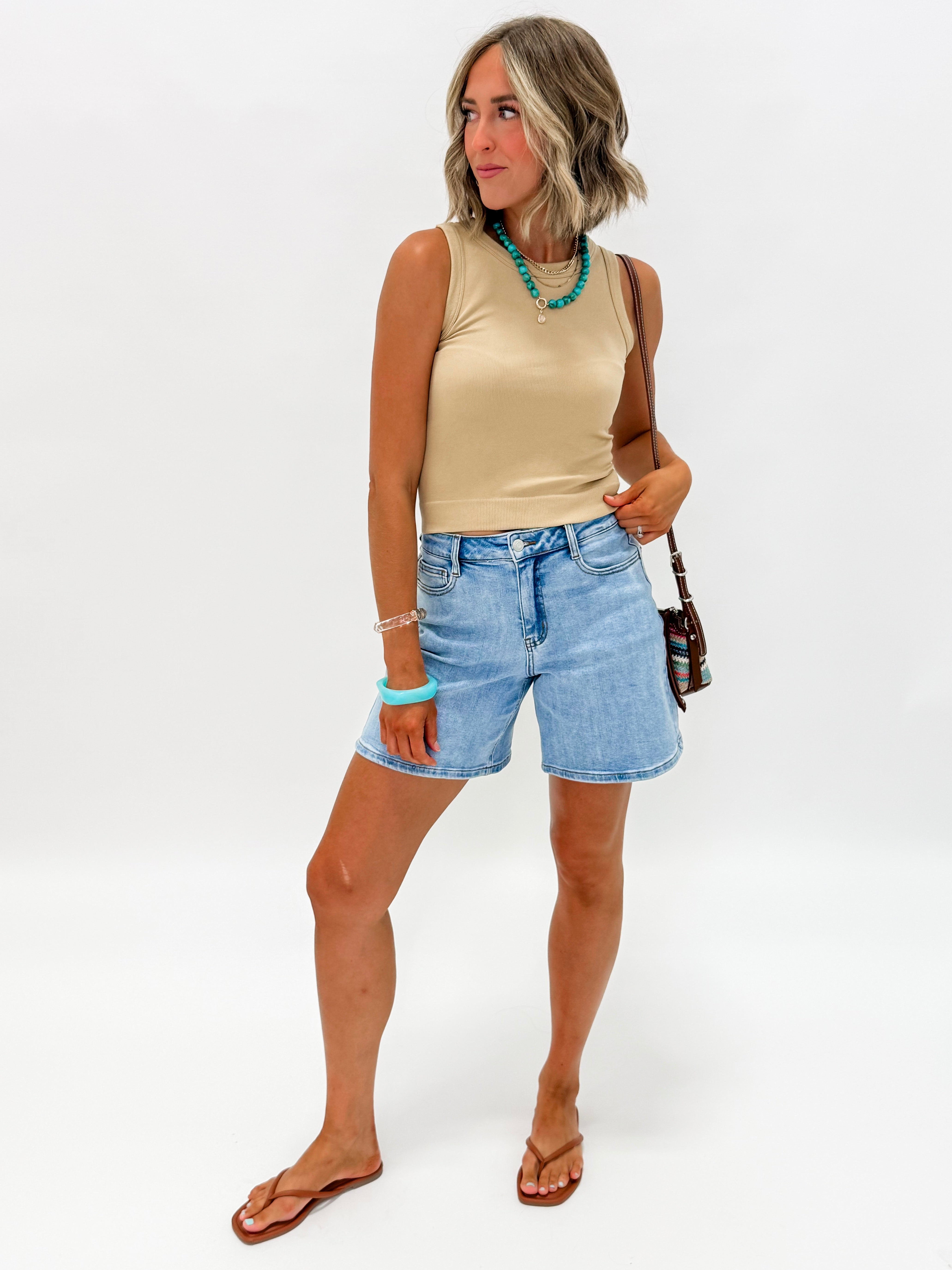 Tami Solid Ribbed Tank Top-Khaki