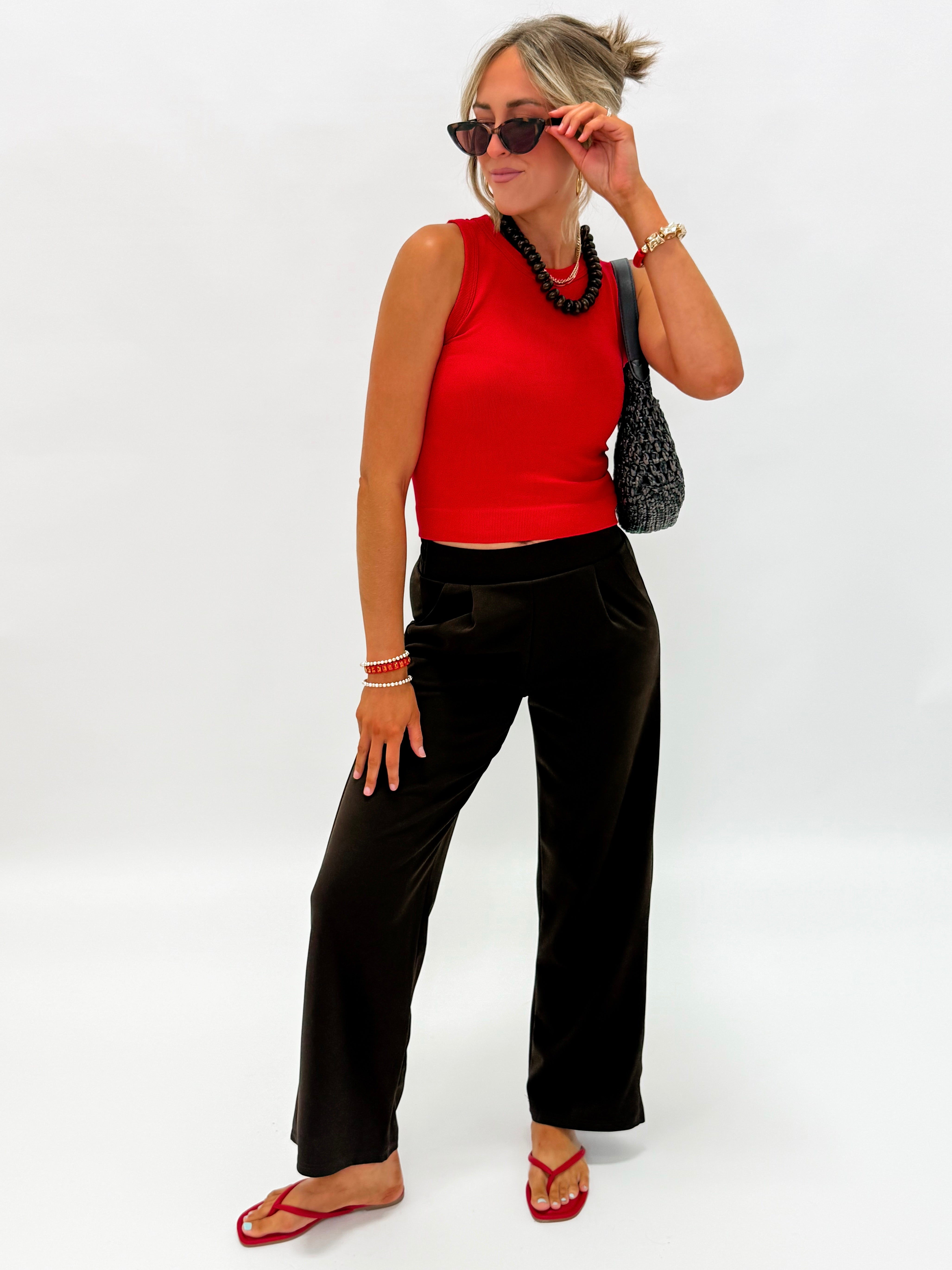 Shawn Crepe Pleated Pants-Brown