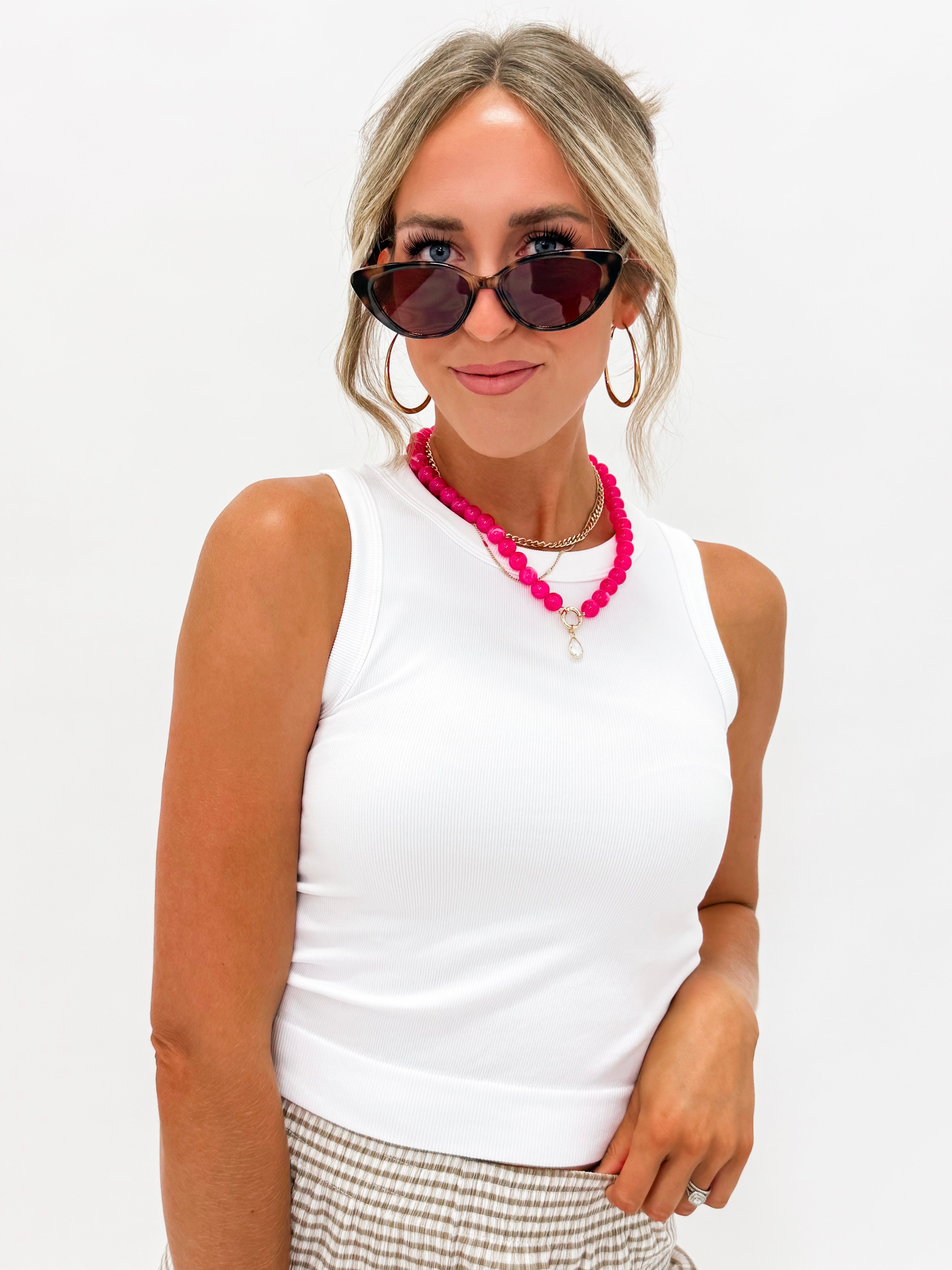 Tami Solid Ribbed Tank Top-White