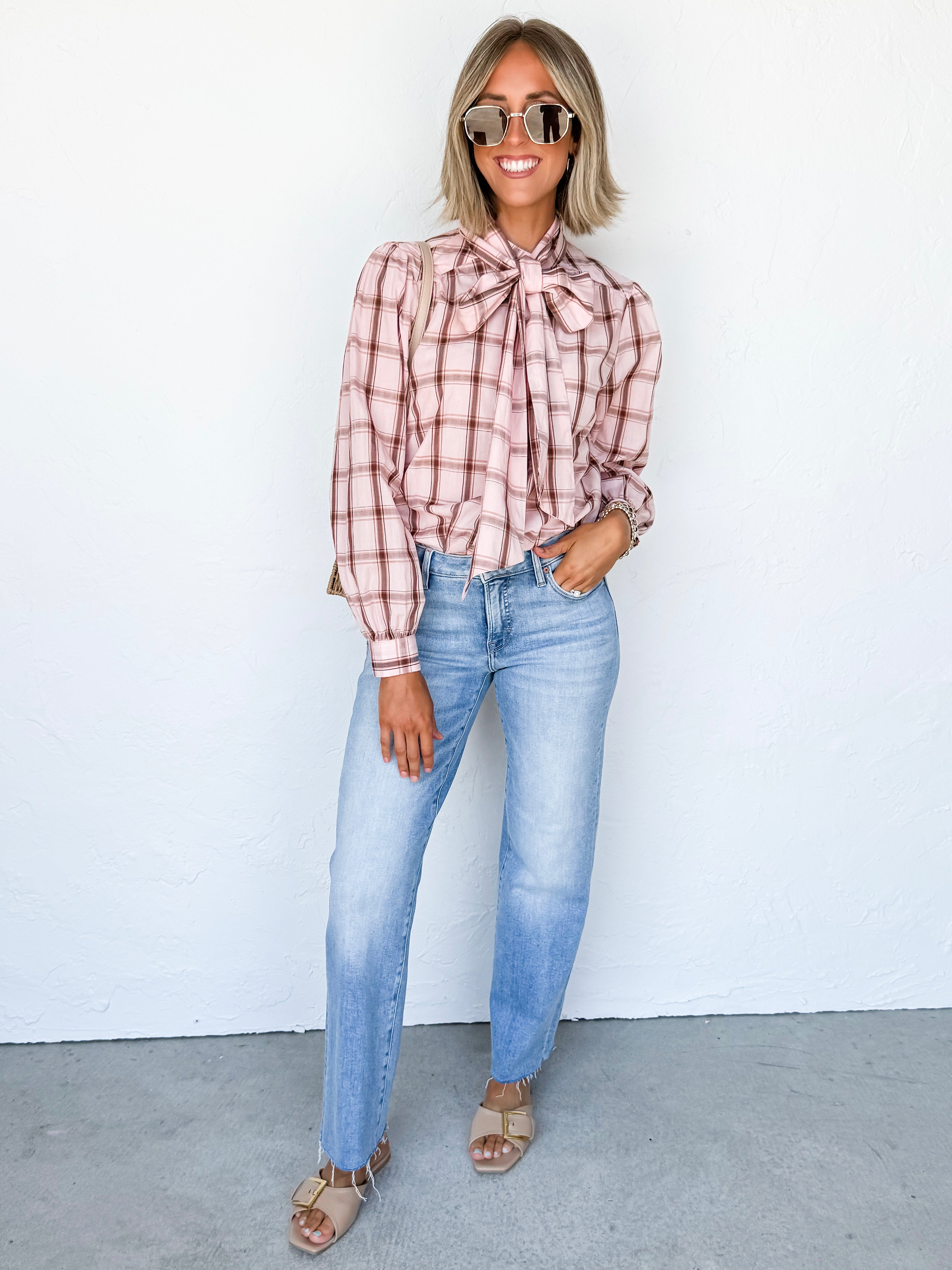 Teddi Plaid Print Tie Top