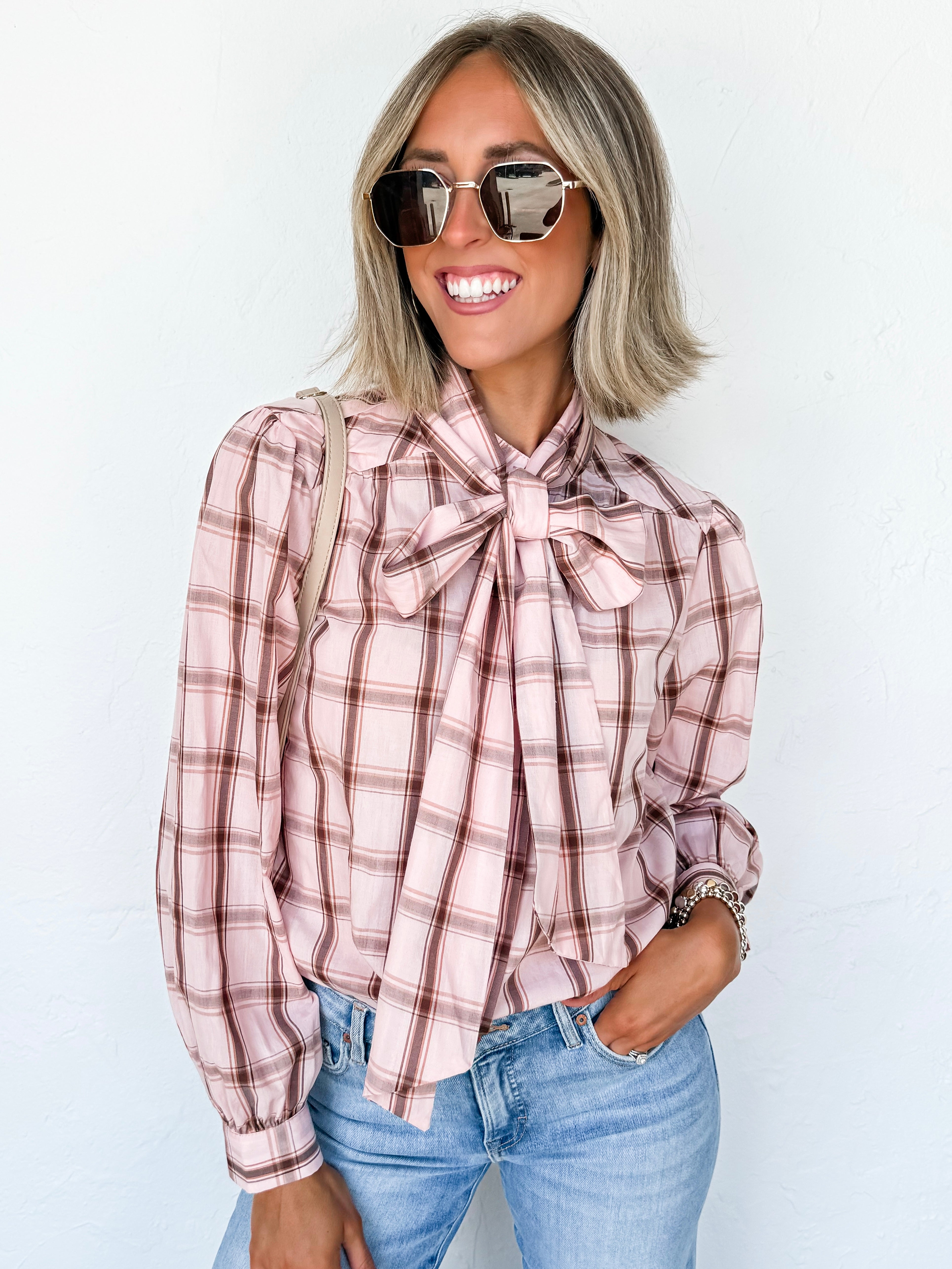 Teddi Plaid Print Tie Top