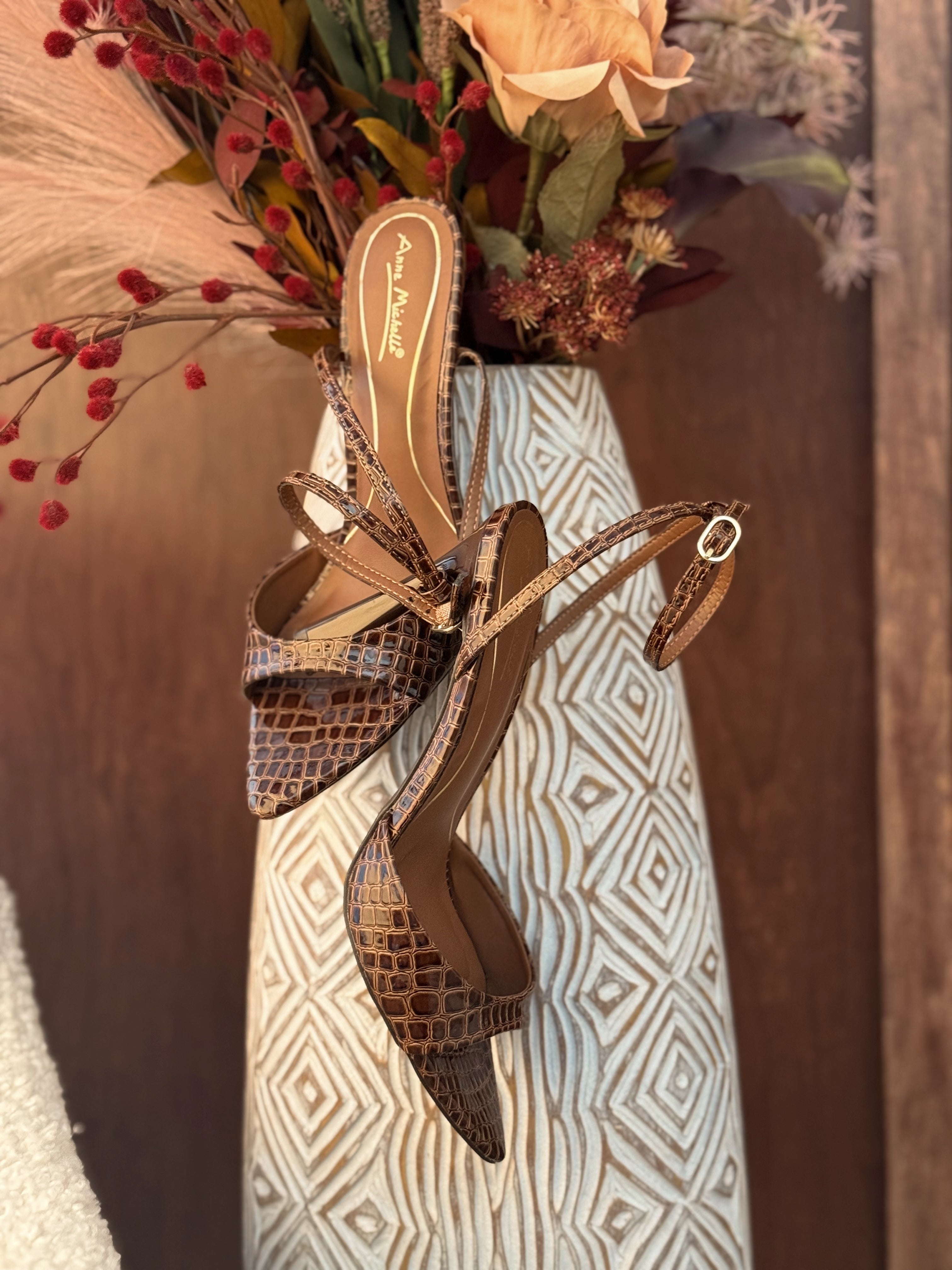 Tori Pointed Toe Heels-Brown Crocodile